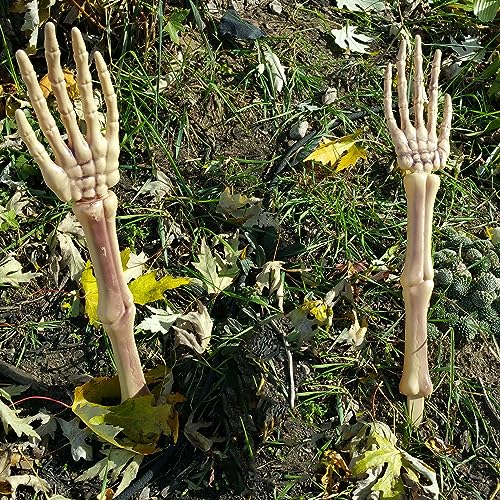 Halloween Skeleton Stakes Decorations, Creepy Hands Arms with Lawn Stakes, Realistic Skeleton Bones for Outdoor Party Yard Lawn Garden Graveyard Haunted House Decor