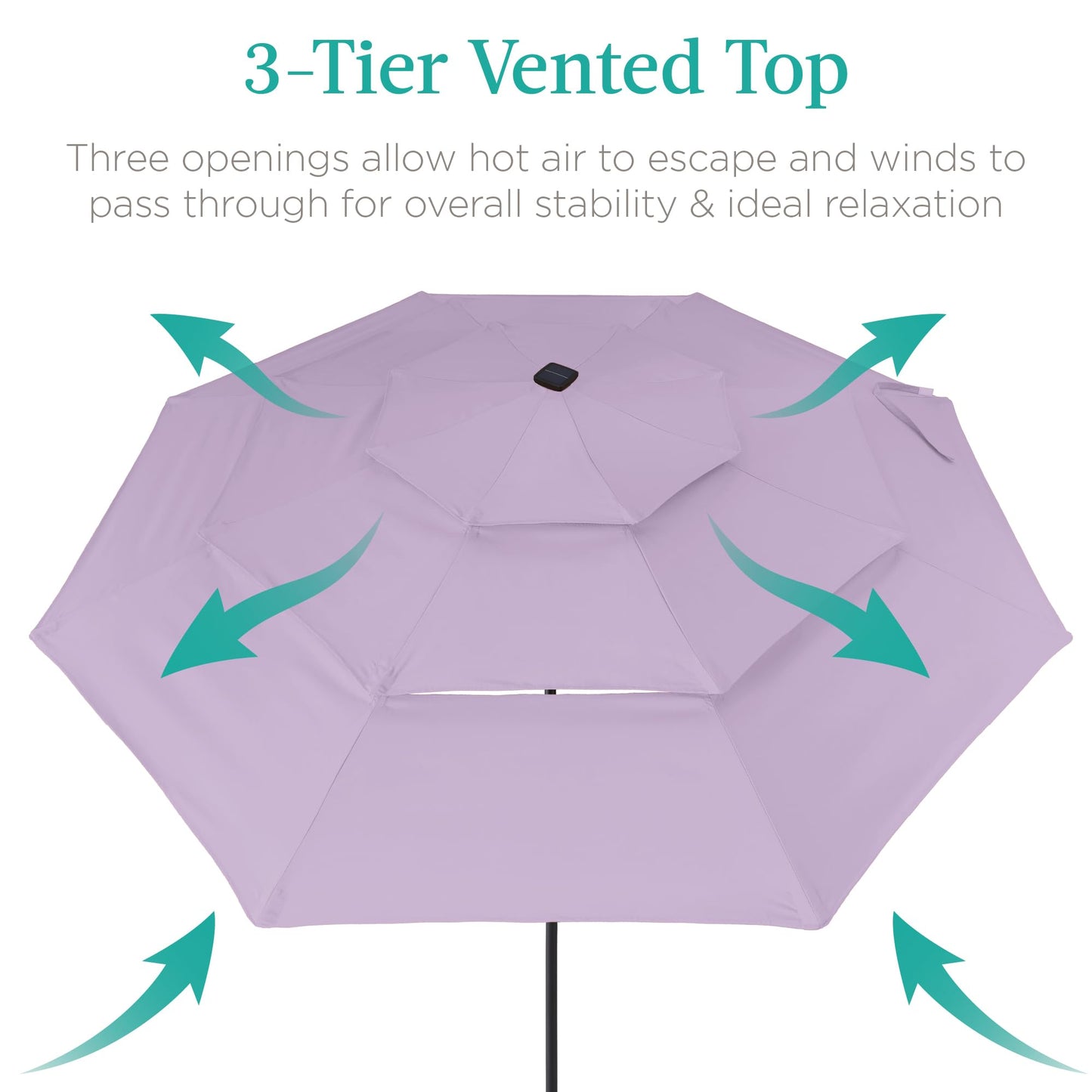 Best Choice Products 10ft 3-Tier Solar Patio Umbrella, Outdoor Market Sun Shade for Backyard, Deck, Poolside w/ 24 LED Lights, Tilt Adjustment, Easy Crank, 8 Ribs - Lavender