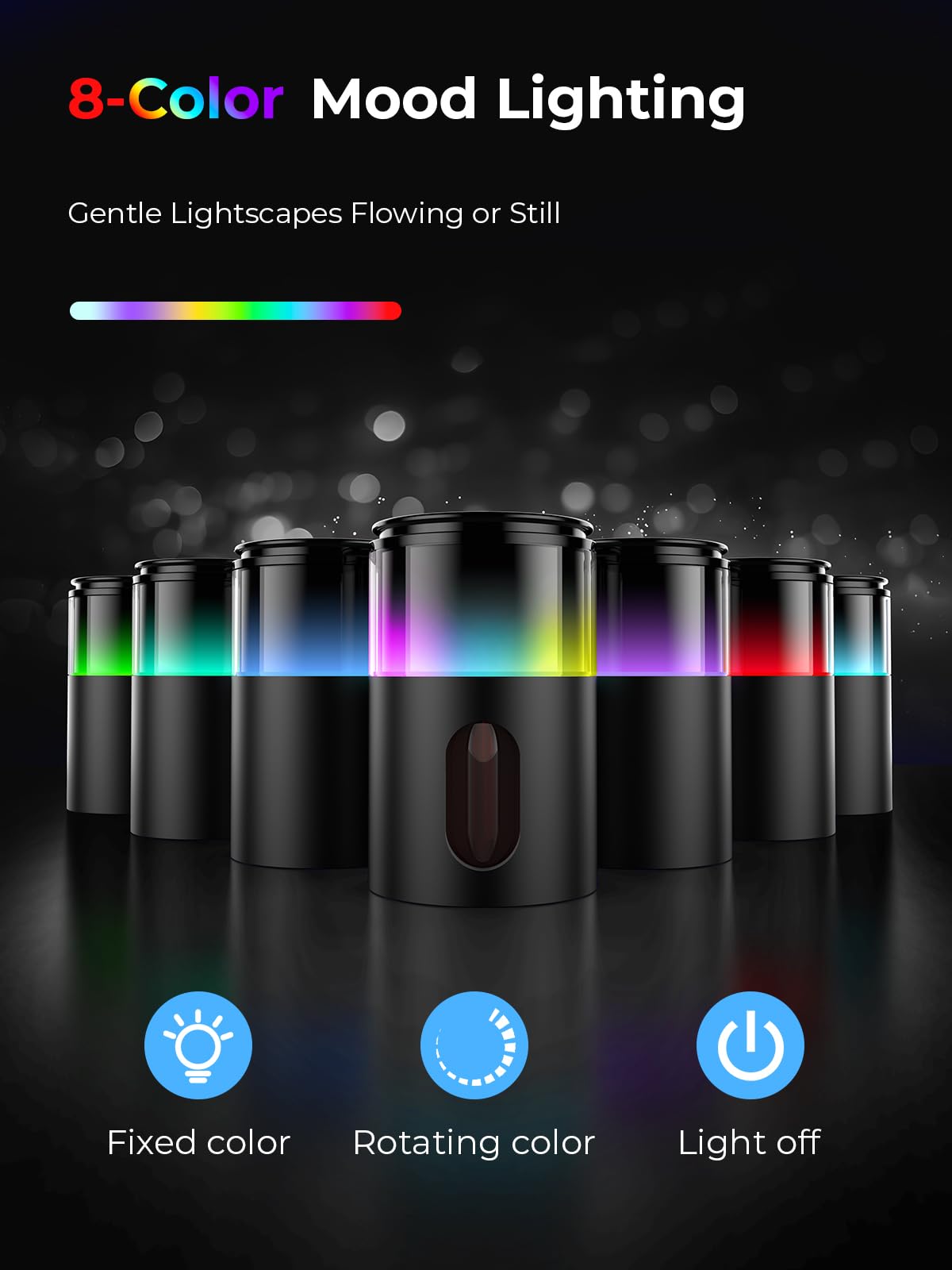 Pmsusoow Waterless Diffuser for Essential Oil: Mini Battery Scent Diffuser for Room&Home&Car with 9 Colors LED Light - Aroma Cool Mist Obsidian Black