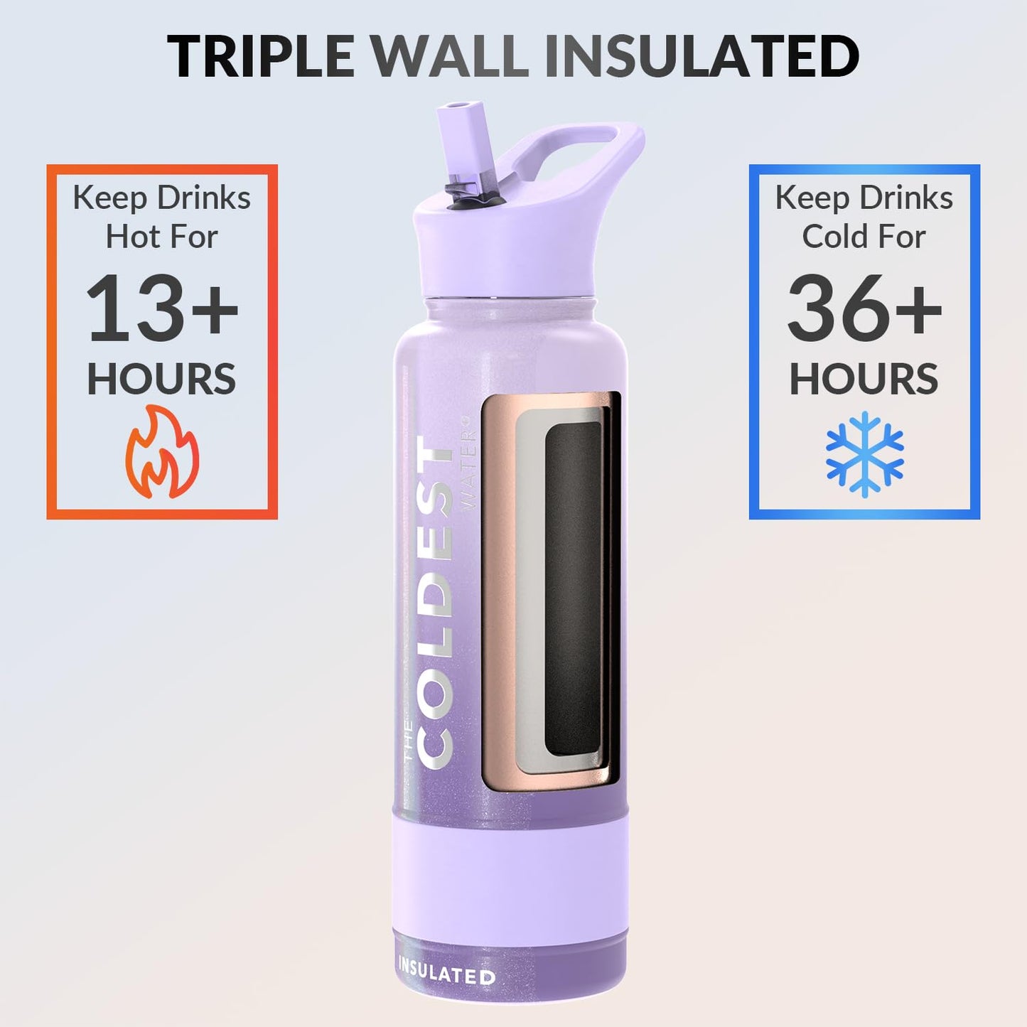 Coldest Insulated Water Bottle with Straw Lid - Stainless Steel Metal Insulated Bottle for Men & Women (Purple Ombré Glitter, 40 oz)