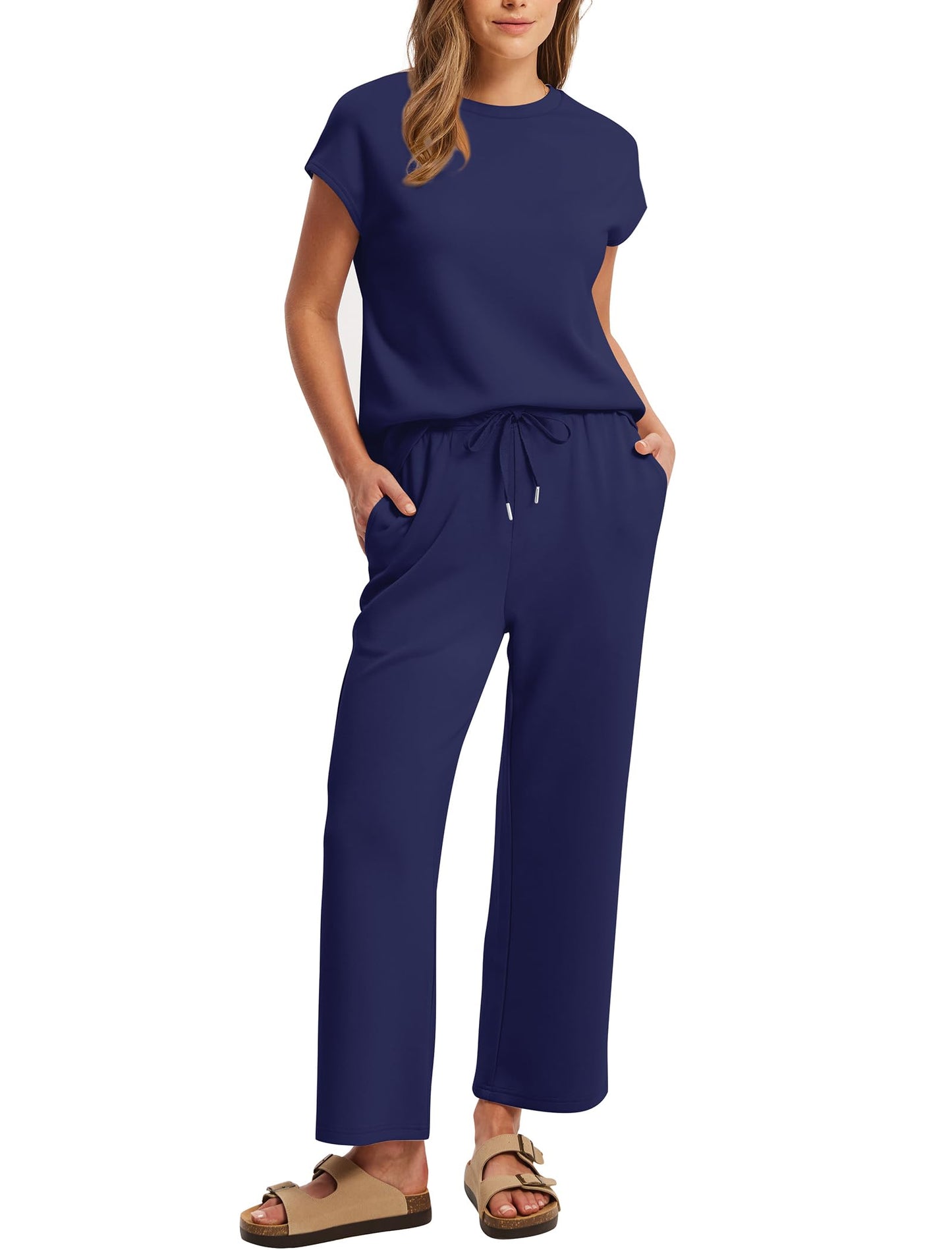 SAMPEEL 2 Piece Sets for Women Summer Matching Sets Women Clothing Ladies Loungewear Sweat Set Travel Outfits Resort Wear 2025 Blue M