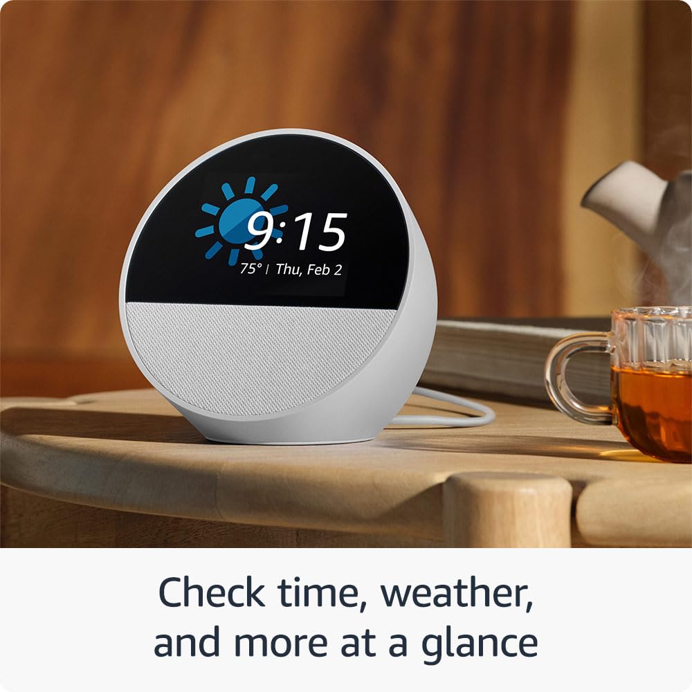 Amazon Echo Spot (newest model), Great for nightstands, offices and kitchens, Smart alarm clock with Alexa, Ocean Blue