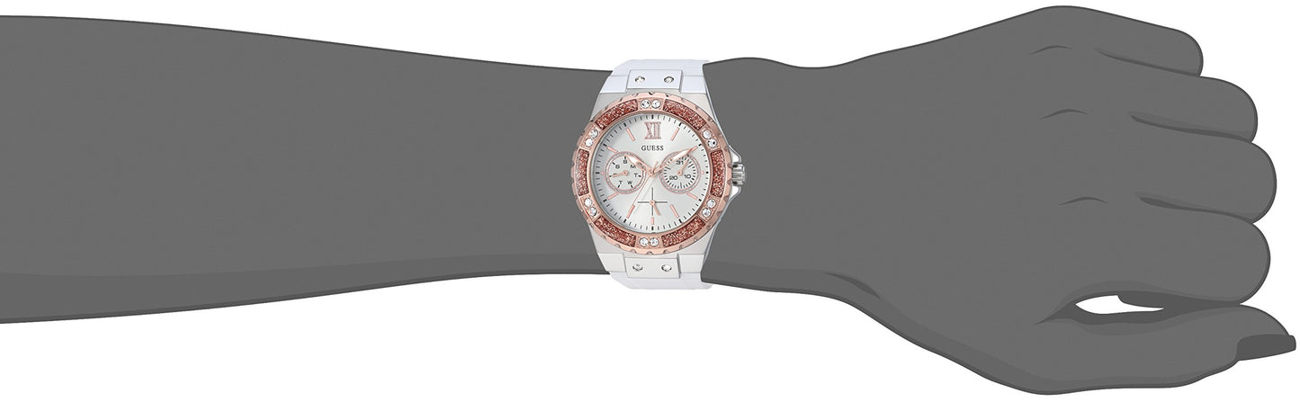 GUESS Women's Stainless Steel + Stain Resistant Silicone Watch