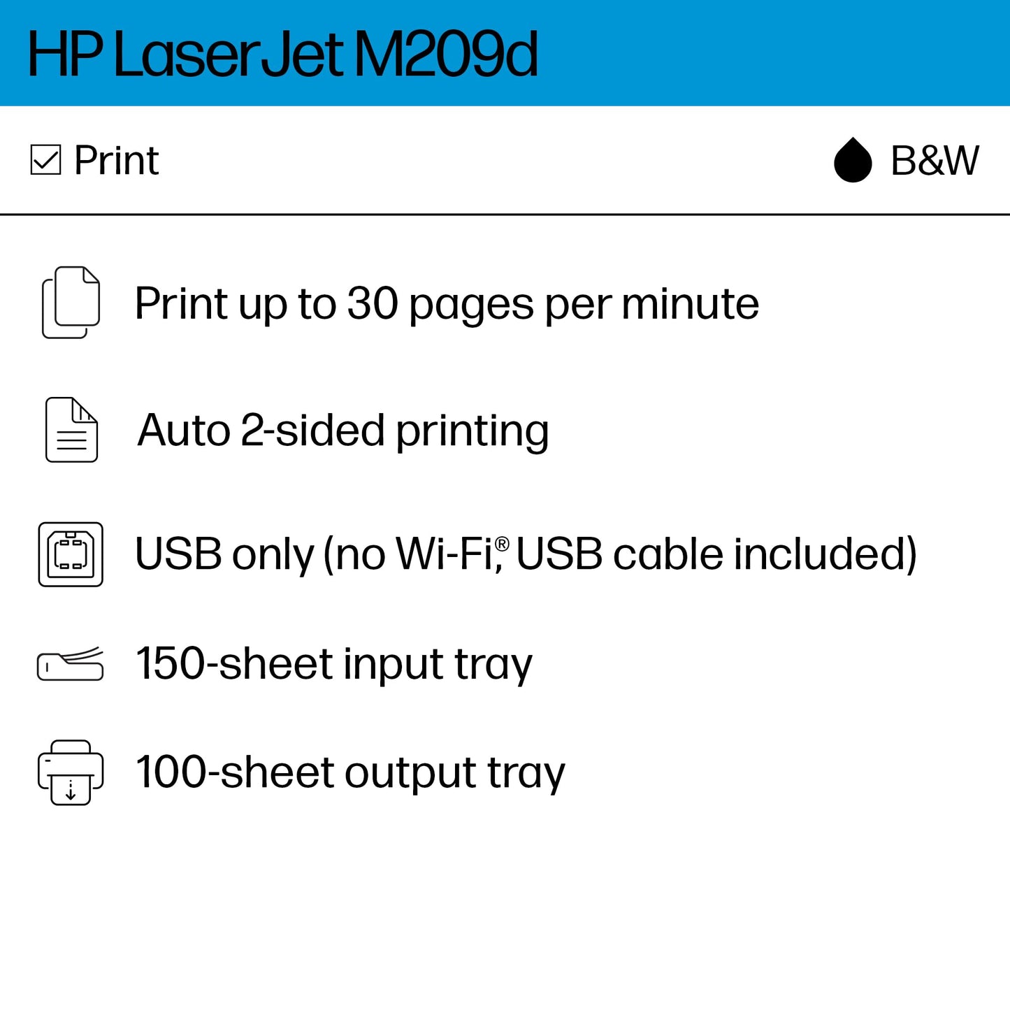 HP LaserJet M209d Laser Printer, Black and White, Automatic Duplex, USB Connection Only (Cable Included), Ideal in Home Office (8J9L0F)