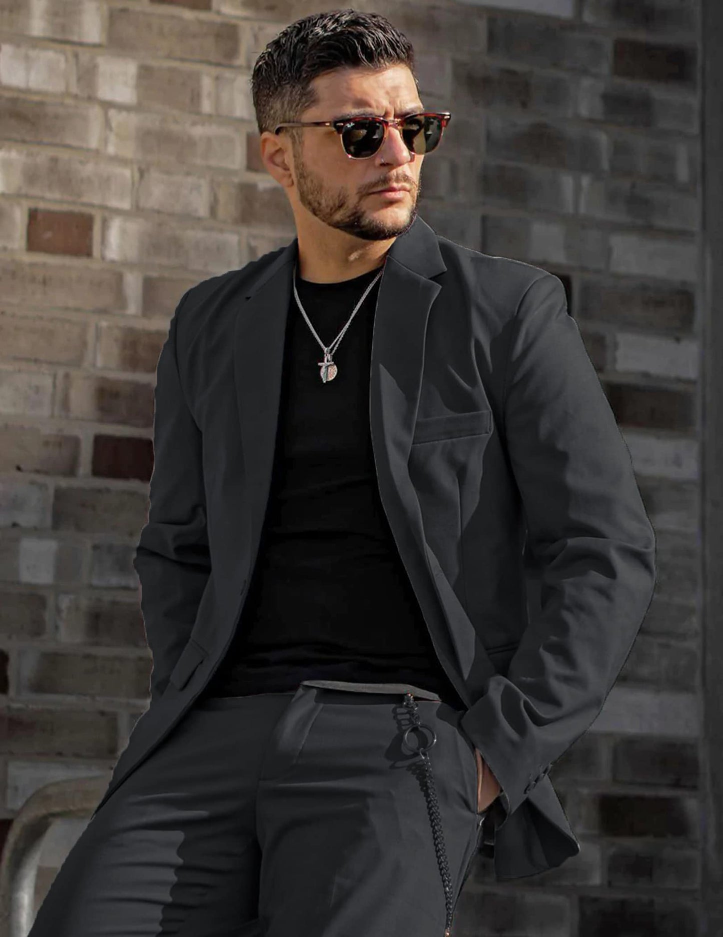 COOFANDY Mens Sports Coat Slim Fit Casual One Button Blazer Business Jacket Suit (Dark Grey L)