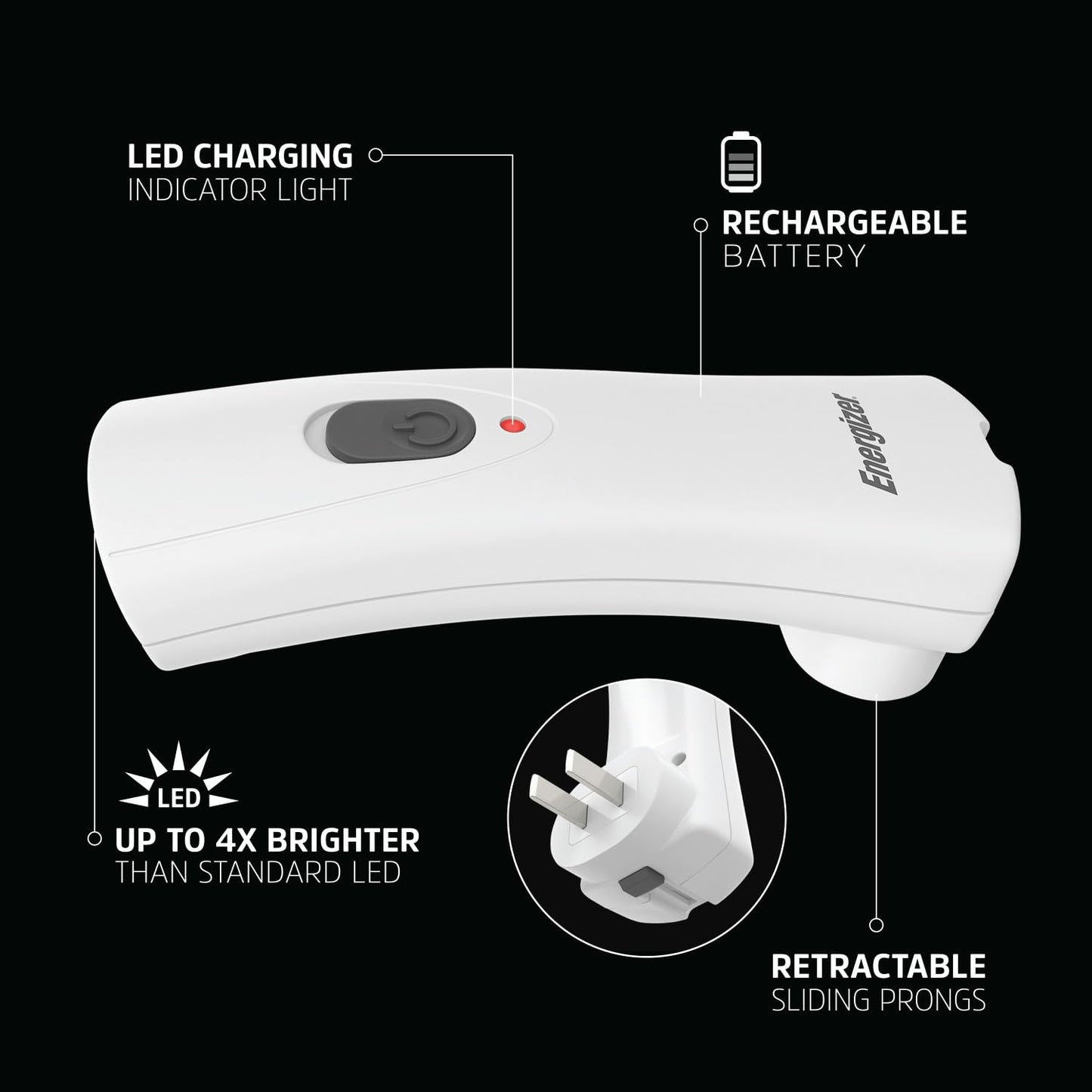 Energizer Weatheready Rechargeable Compact Handheld Light, Plug-in LED Emergency Flashlight, Automatic Turn-On, Built-in Battery Included, 3 Count