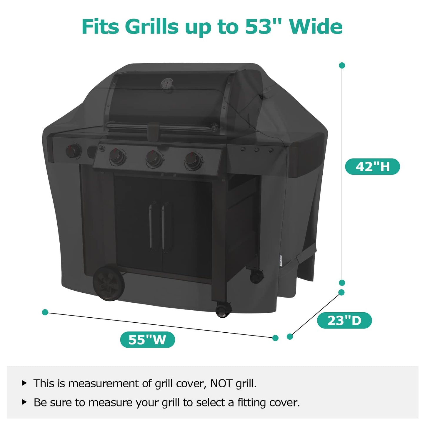 SunPatio Grill Cover 55 Inch, Outdoor Heavy Duty Waterproof Barbecue Gas Cover, UV & Fade Resistant, All Weather Protection Compatible for Weber Charbroil Nexgrill Kenmore Grills and More, Black