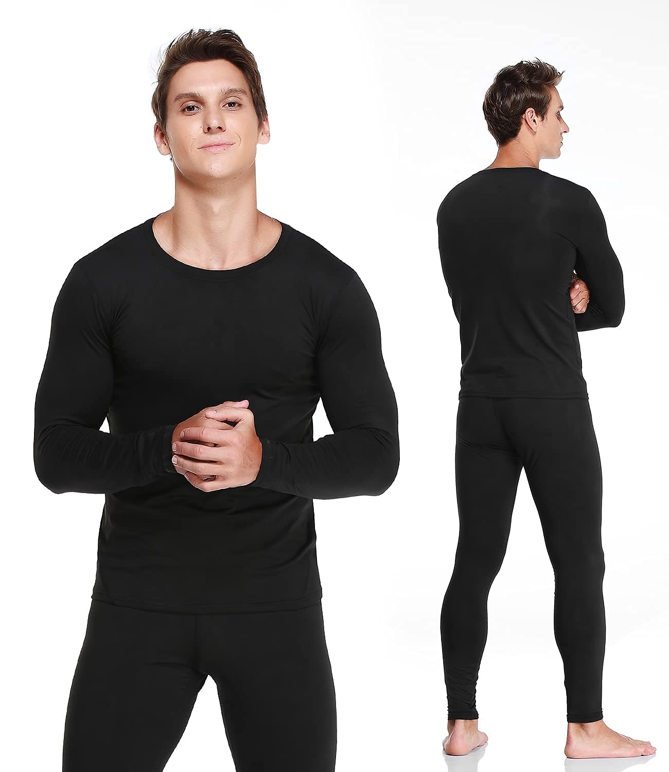 JZCreater Thermal Underwear for Men, Mens Long Johns Thermal Underwear Set, Fleece Lined Base Layer for Cold Weather Black