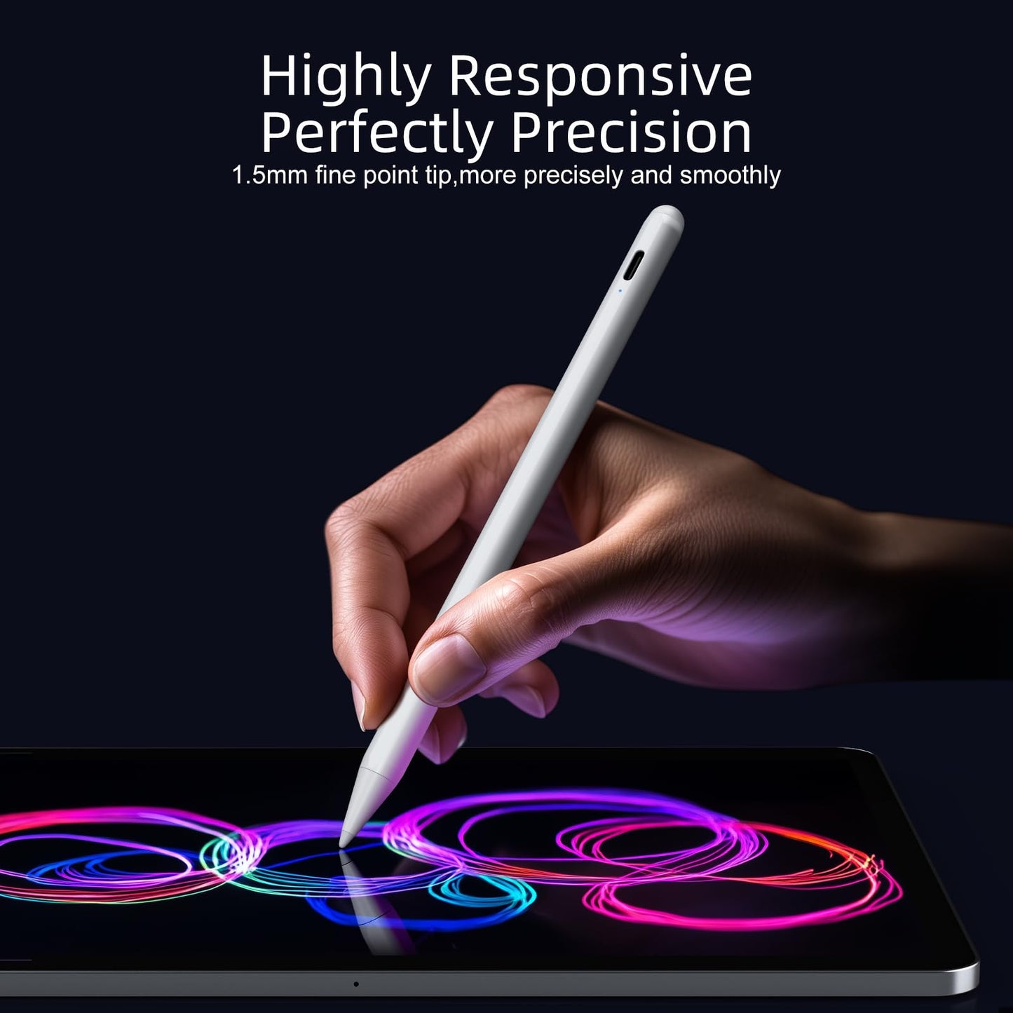 Stylus Pen for iPad 6th-11th Generation-2X Fast Charge Active Pencil Compatible with 2018-2025 Apple iPad Pro 11"/12.9"/M4, iPad Air 3/4/5/M2/M3,iPad mini 5/6 Gen-White