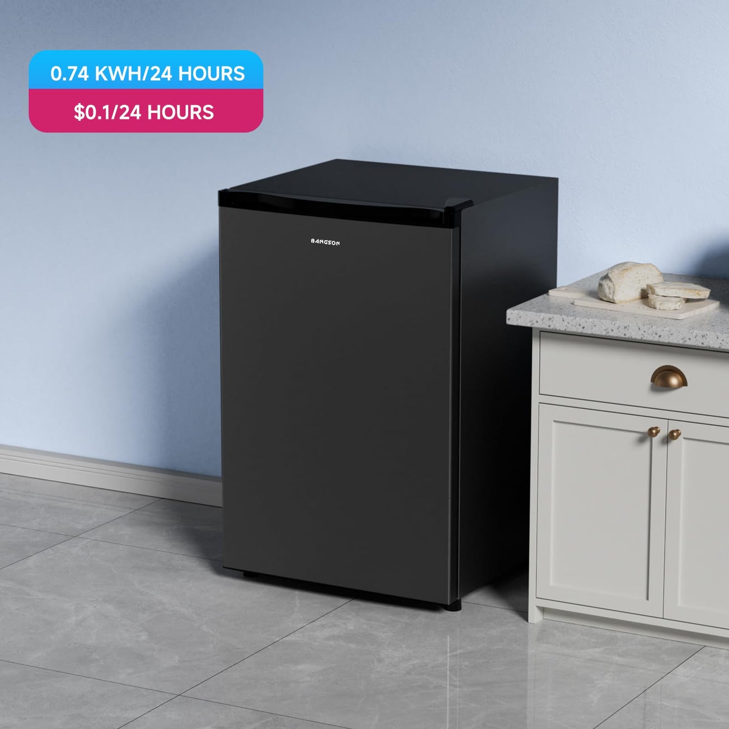 BANGSON 3.0 Cu.ft Compact Upright Freezer, Energy-Saving Mini Freezer with Adjustable Thermostat, Removable Shelves, Reversible Black Door, Ideal for Garage/Dorm/Office/Apartment, Black