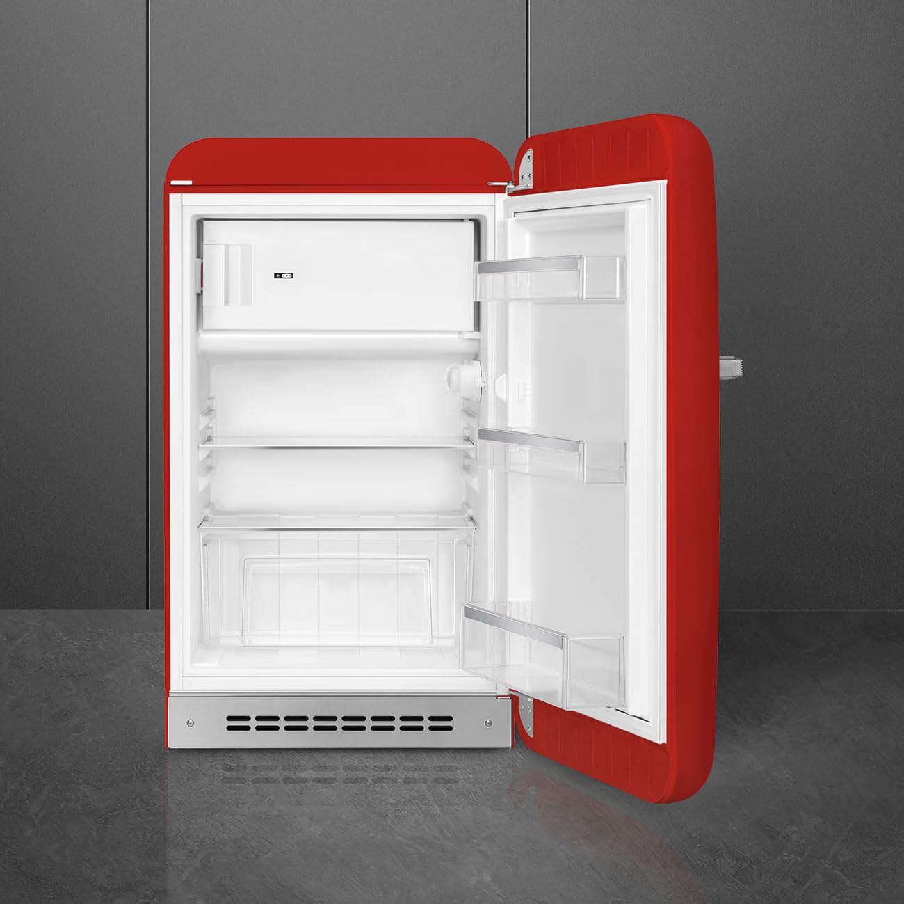 Smeg FAB10 50's Retro Style Aesthetic Refrigerator with 4.48 Cu Total Capacity, 2 Glass Shelves, LED Internal Light, 22-Inches, Red Right Hand Hinge. FAB10URRD3 Made In Italy