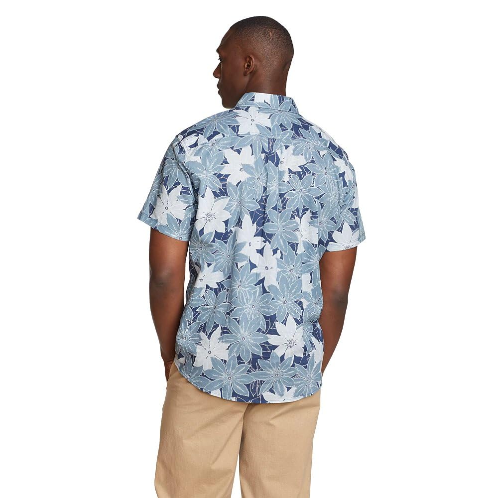 Eddie Bauer Men's Classic Fit Printed Baja Short-Sleeve Shirt, Cobalt, Large