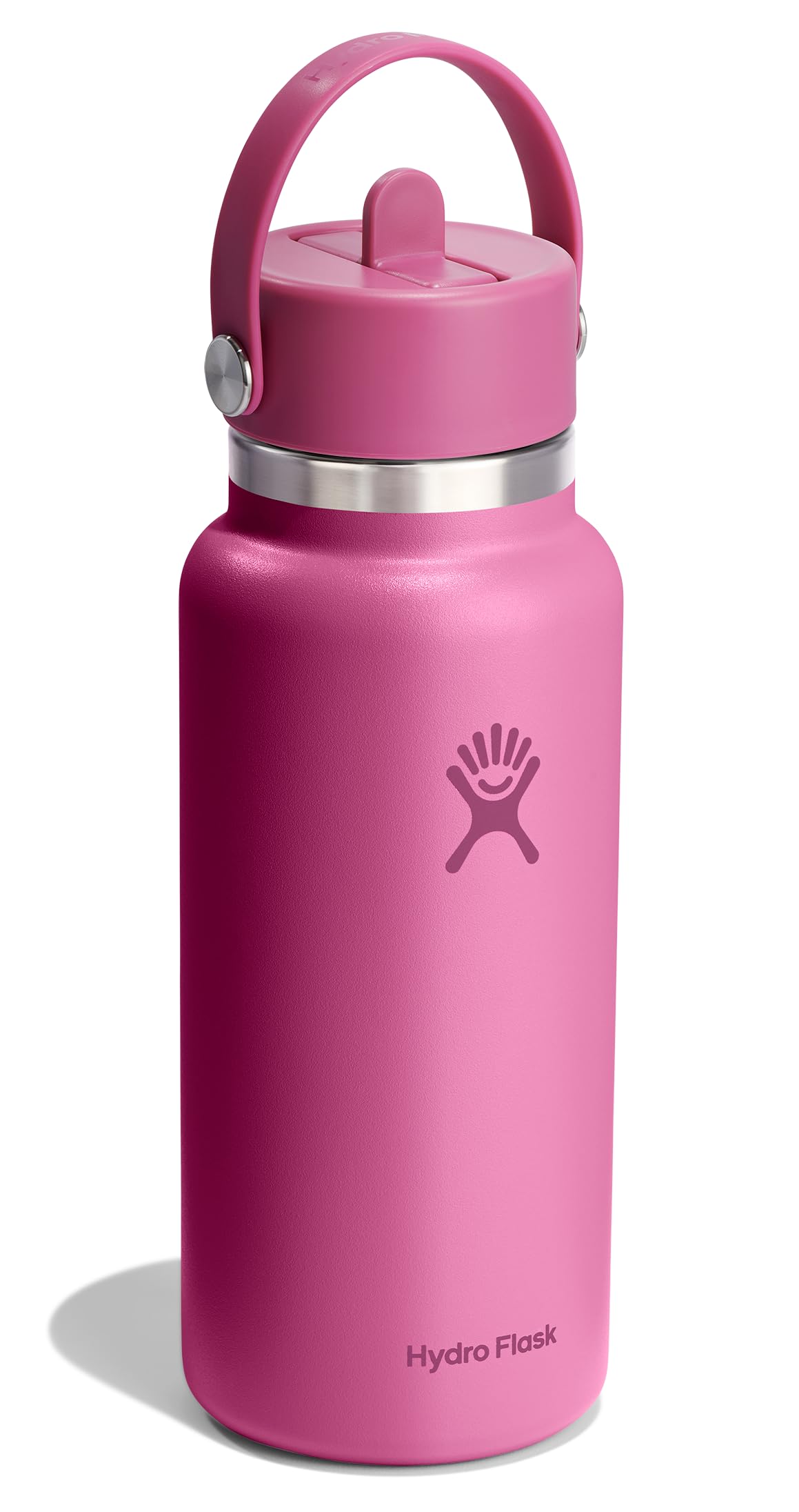 Hydro Flask Water Bottle - Insulated Stainless Steel - Wide Mouth Flex Straw Lid, Non Spill, Leakproof and Refillable in 32 Oz Reef Pink