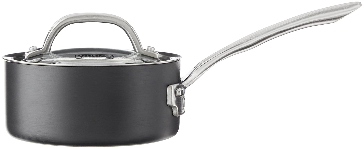 Viking Culinary Hard Anodized Nonstick Saucepan, 1 Quart, Includes Glass Lid, Oven and Dishwasher Safe, Works on Electronic, Ceramic, and Gas Cooktops