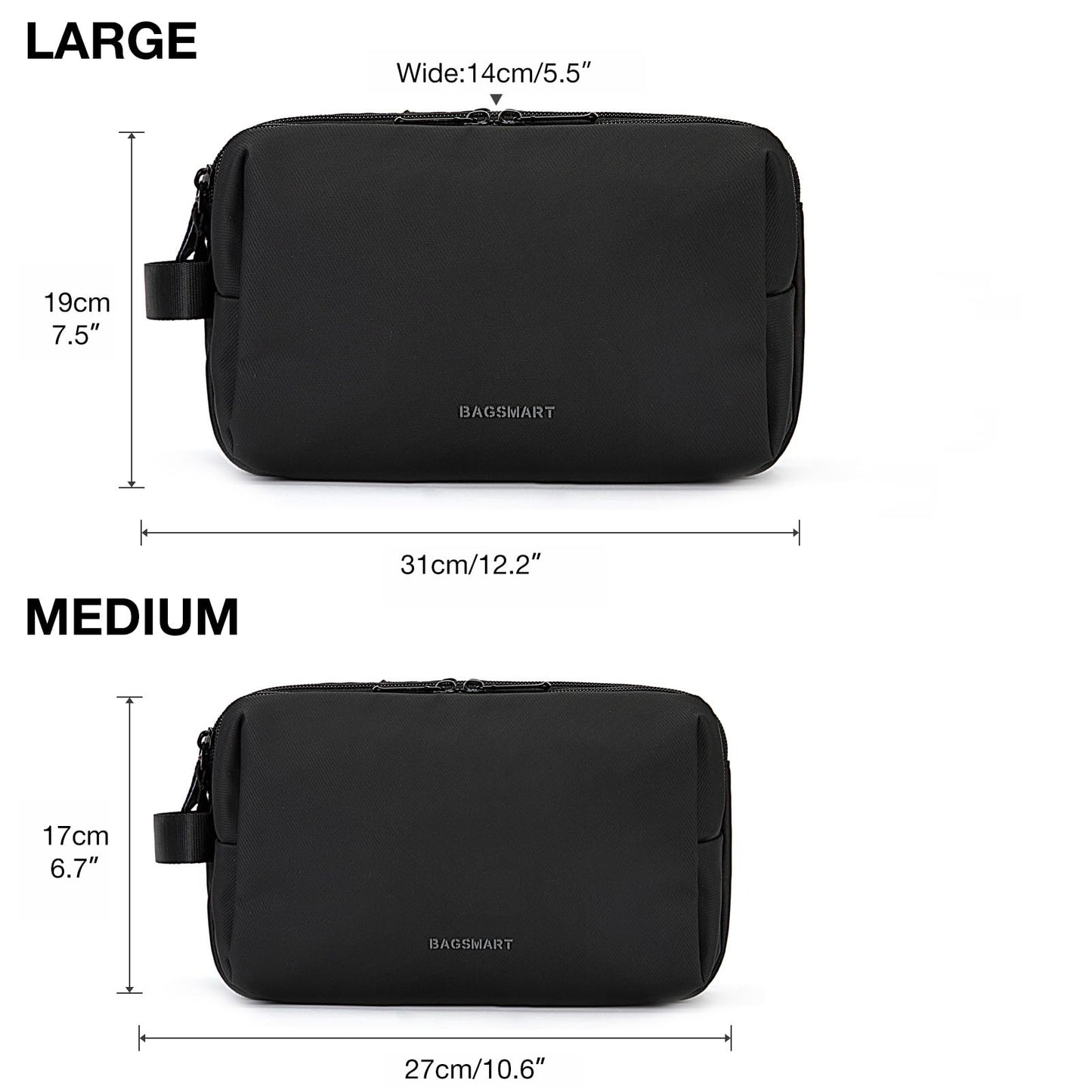 BAGSMART Toiletry Bag for Men, Travel Toiletry Organizer Dopp Kit Water-resistant Shaving Bag for Toiletries Accessories, Door Room Essentials,Black-large