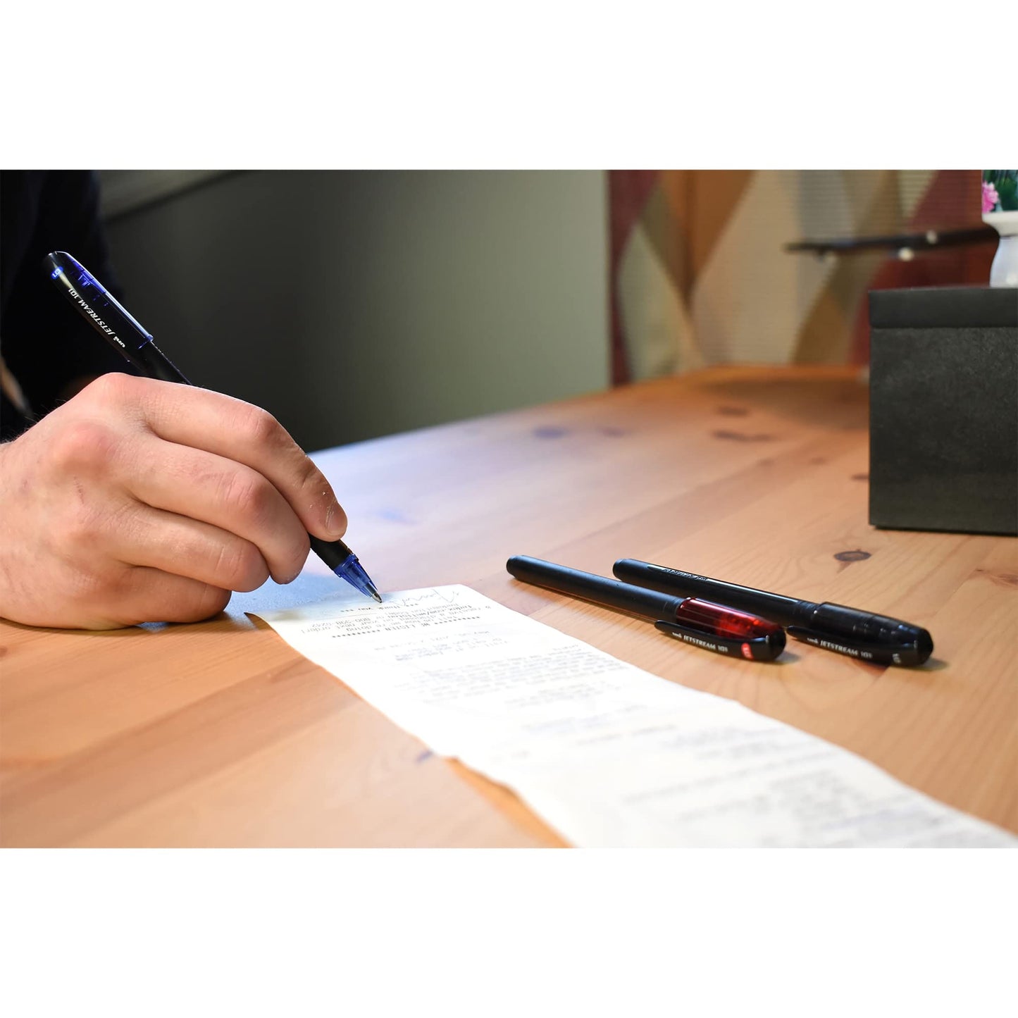 uniball Jetstream 101 Roller Ball Pen, Stick, Bold 1 Mm, Black Ink, Black Barrel, Dozen