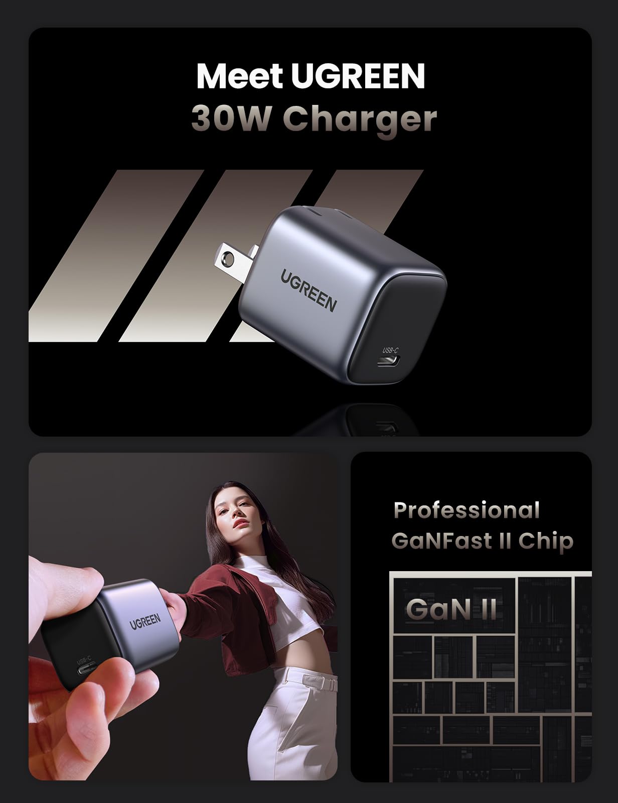 UGREEN 30W USB C Charger, Nexode Foldable GaN PPS Compact Fast Wall Charger Block, USB-C Power Adapter for iPhone 15 Pro Max/14/13, Galaxy S24 Ultra/S23 (Black)