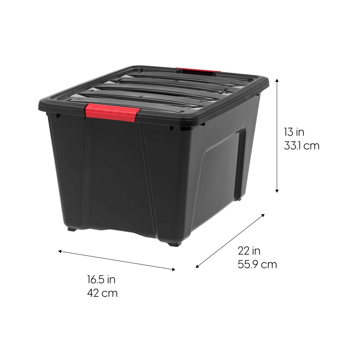 IRIS USA 51 L (54 QT) Plastic Storage Box with Lid and Latches - 4 Pack - BPA-Free, Garage Organizing Solution, Durable Nestable Stackable Containers, Secure Pull Handle - Black