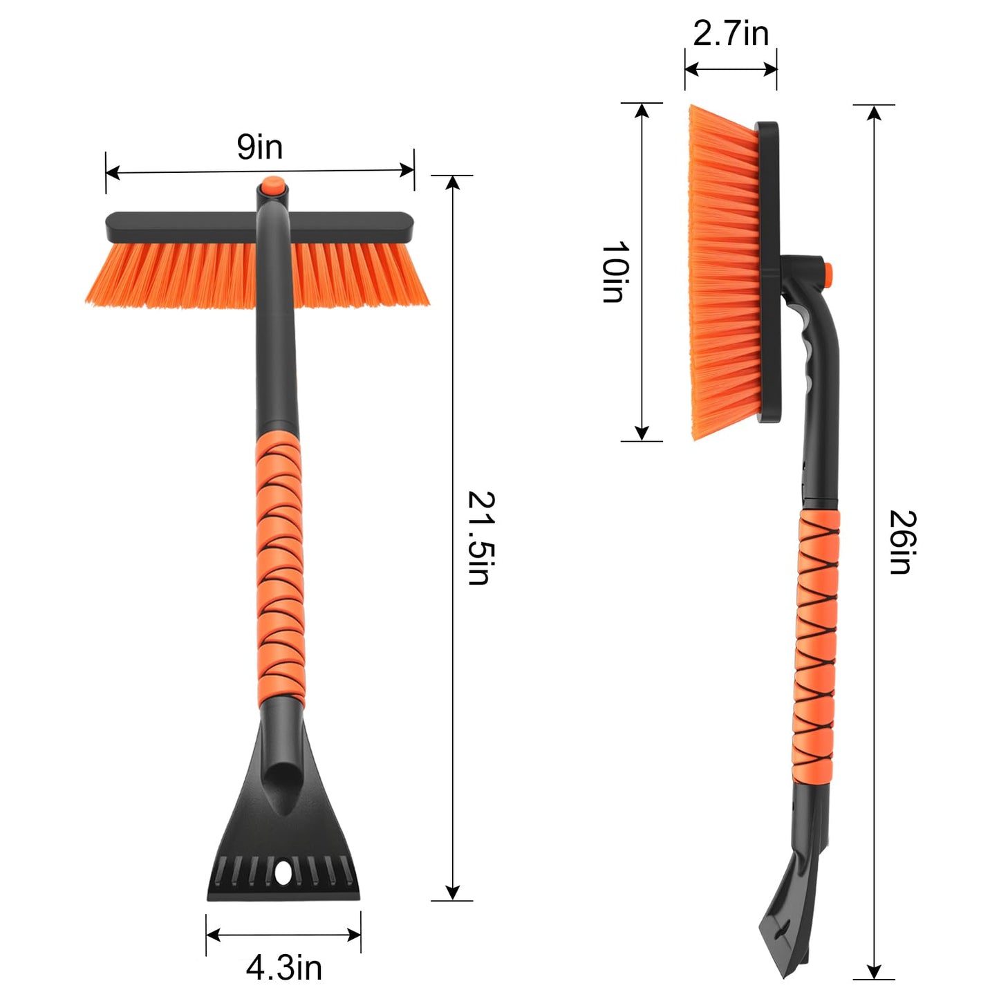nacena Snow Brush and Ice Scrapers for Car Windshield, Detachable Snow Remover for Cars EVA Foam Grip and Rotatable Brush Head Snow Scraper for Car Trucks SUV, Winter Cars Accessories (Orange)