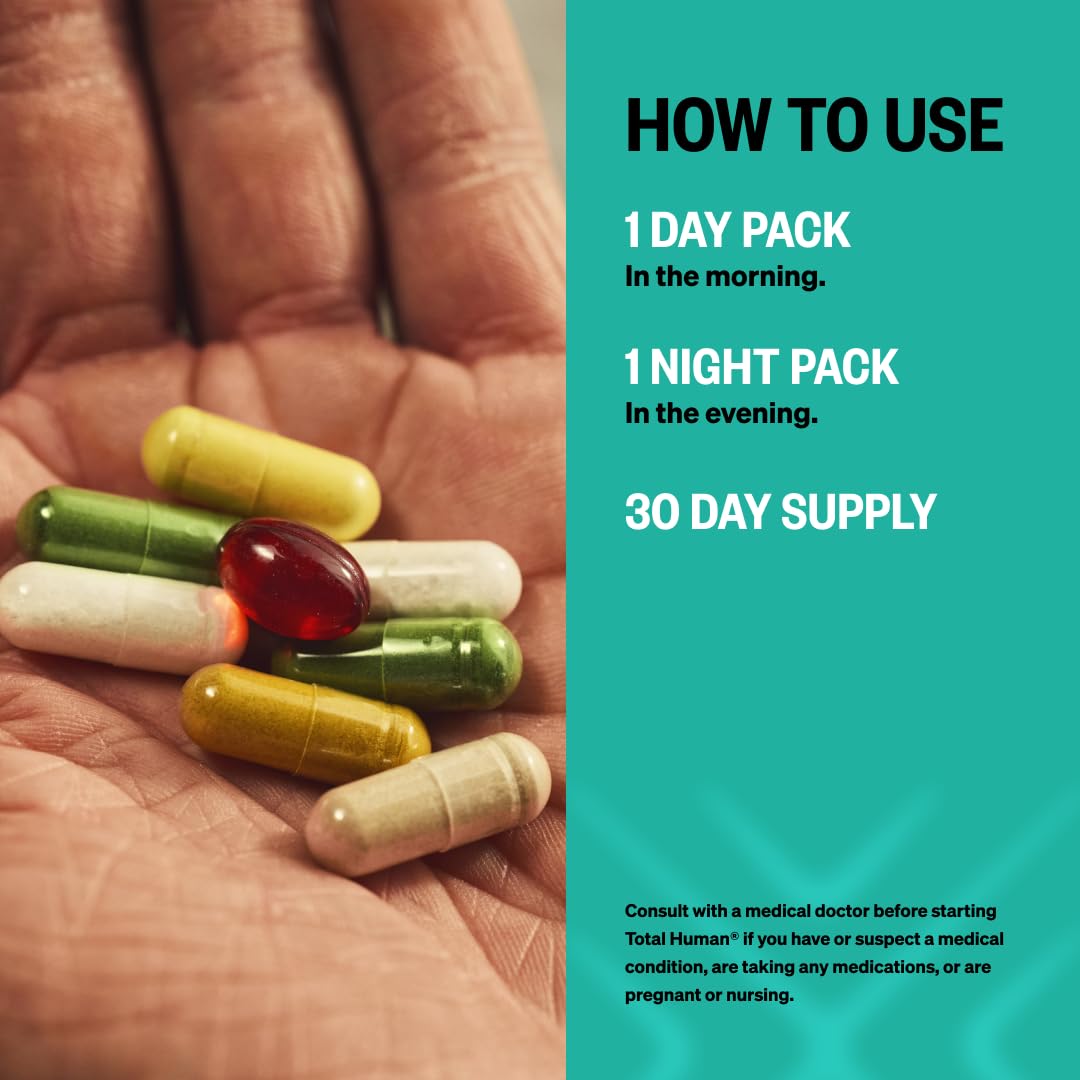 ONNIT Total Human Adult Multivitamin Dietary Supplement Comprehensive Capsule Packs with Day and Night Support, Daily Vitamin Packs for Men and Women, Dietary Supplement Capsules, 30-Day Supply