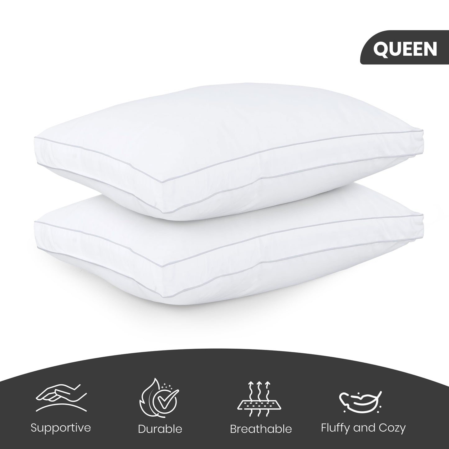 Utopia Bedding Bed Pillows for Sleeping Queen Size (White), Set of 2, Soft & Fluffy Pillow with Down Alternative Filling, Cooling, Hotel Quality, Gusseted Pillow for Back, Stomach or Side Sleepers