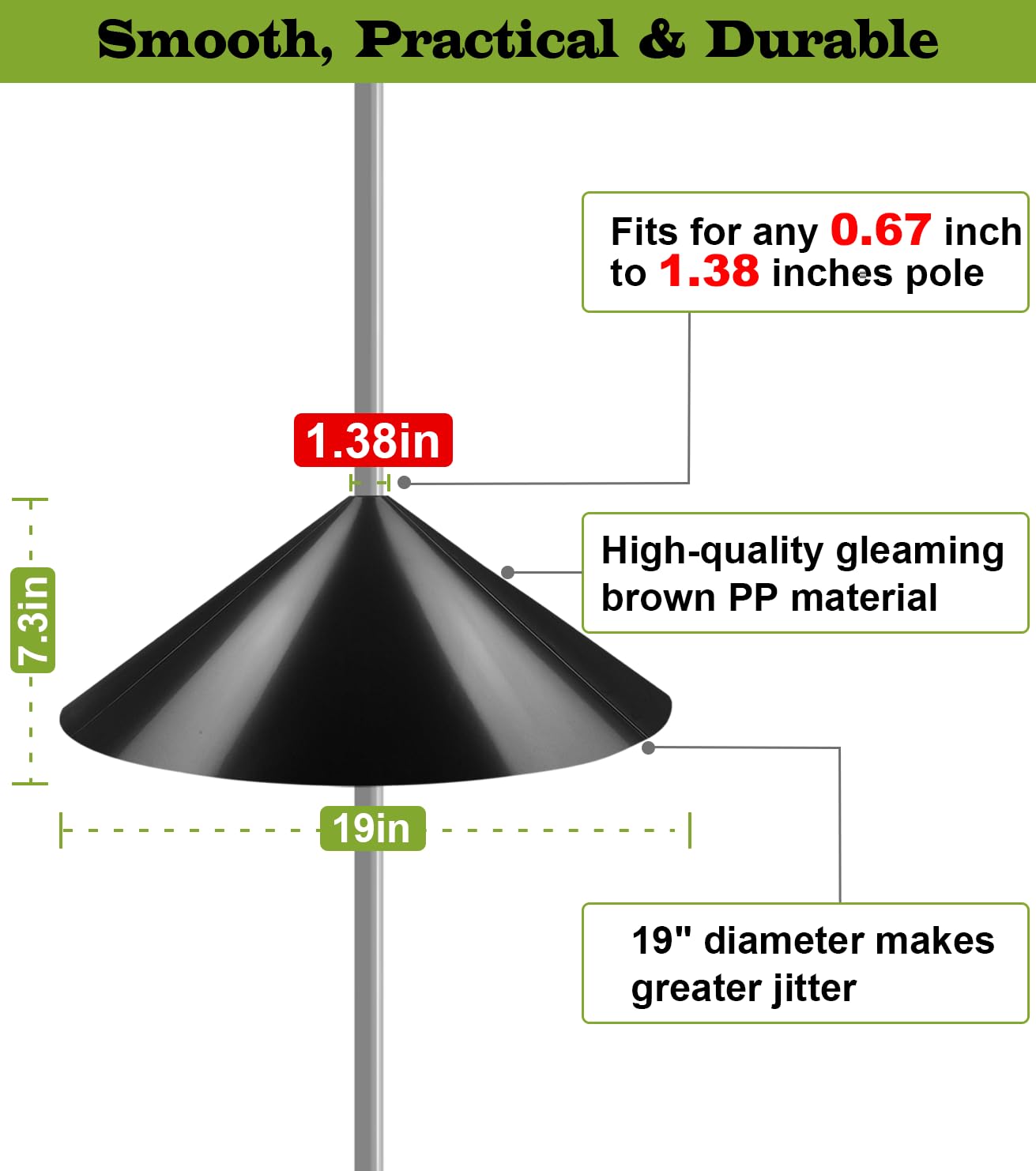 Ansionsol 19 Inch Wide Squirrel Baffle for Bird Feeder Pole, Outside Pole Mount Stopper & Bird House Guard for Outdoor Shepherd’s Hook, Black, 1 Pack