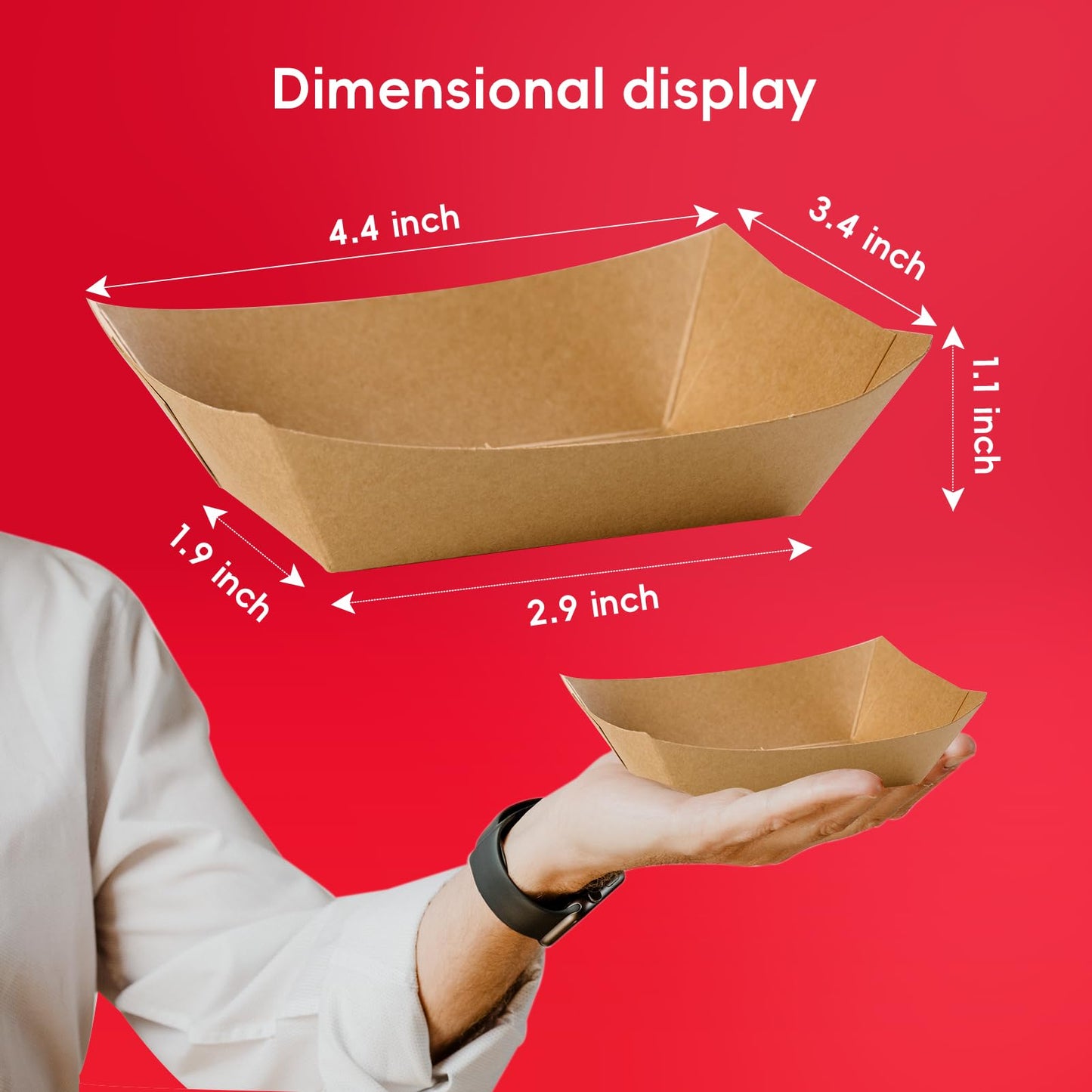 JOLLY CHEF 2lb Paper Food Trays, 250 Pack Disposable Paper Boat, Kraft Serving Boats, Food Holder Trays for Snacks French Fries Nachos Hot Dog Tacos BBQ Party