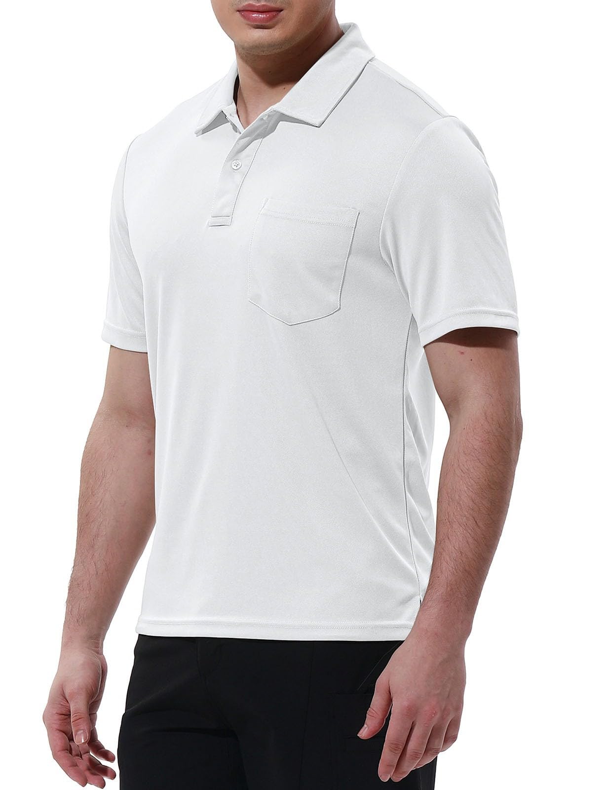 Rdruko Men's Polo Shirts with Pocket Short Sleeve Collared Dry Fit Moisture Wicking Golf Polo Shirts(White, US XXXL)