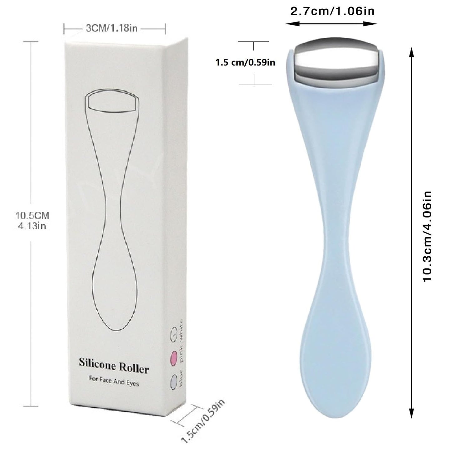 Gajoin Mini Eye Face Rollers Massager 304 Stainless Steel Ice Silicone Roller for Relief Pain Skincare Facial (Blue Color)