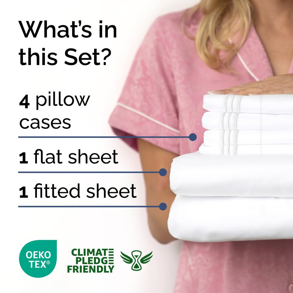 Queen 6 Piece Sheet Set - Comfy, Breathable & Cooling - Hotel Luxury Bedding for Women, Men, Kids & Teens - 1 Flat & 1 Fitted Sheet & 4 Pillowcases with Deep Pockets - Soft and Wrinkle Free - White