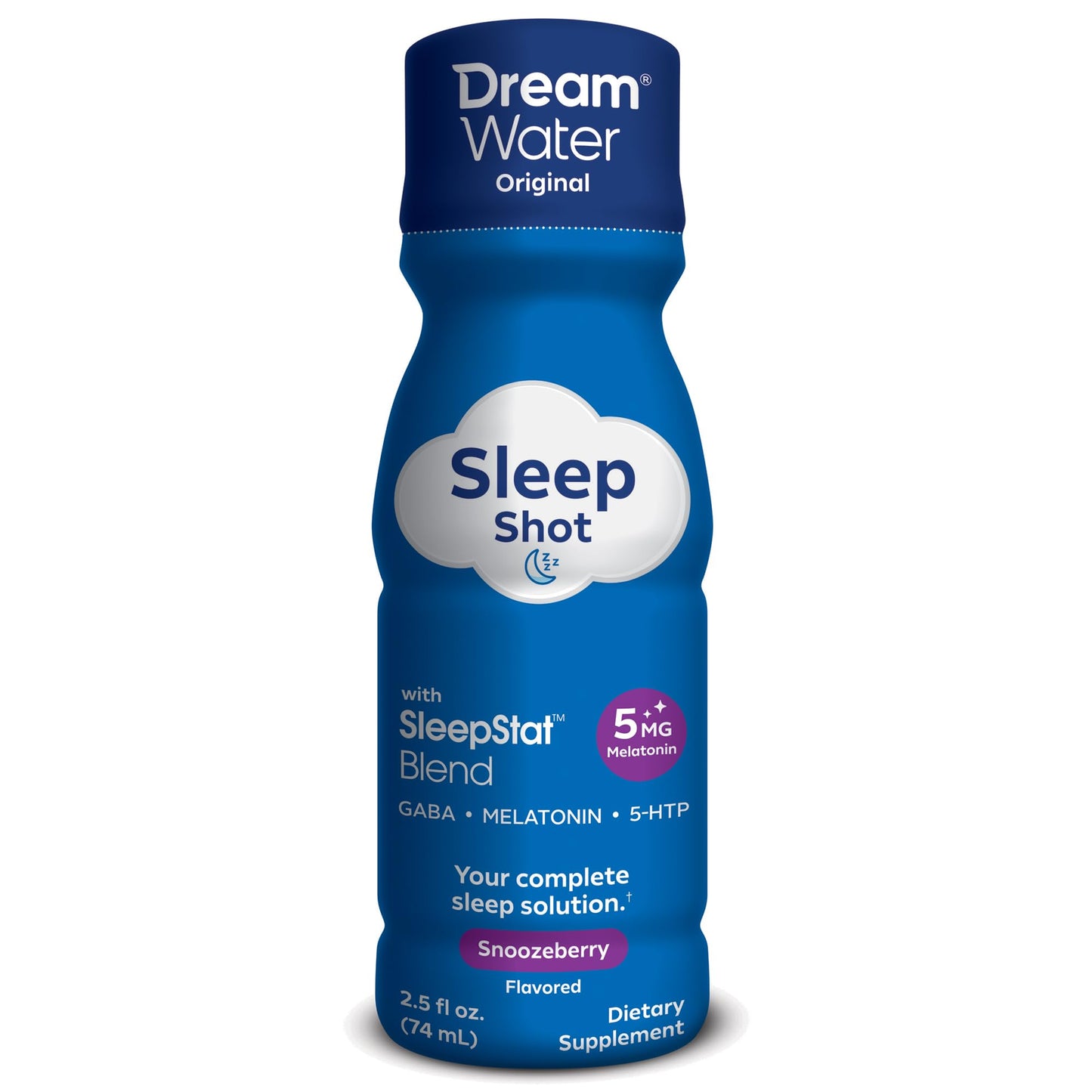 Dream Water Sleep Aid Supplement Drink; Melatonin 5mg, GABA, 5-HTP; Zero Sugar, Natural Flavors, No Added Colors, 2.5 oz Liquid Sleep Shots, Snoozeberry, 12-Count