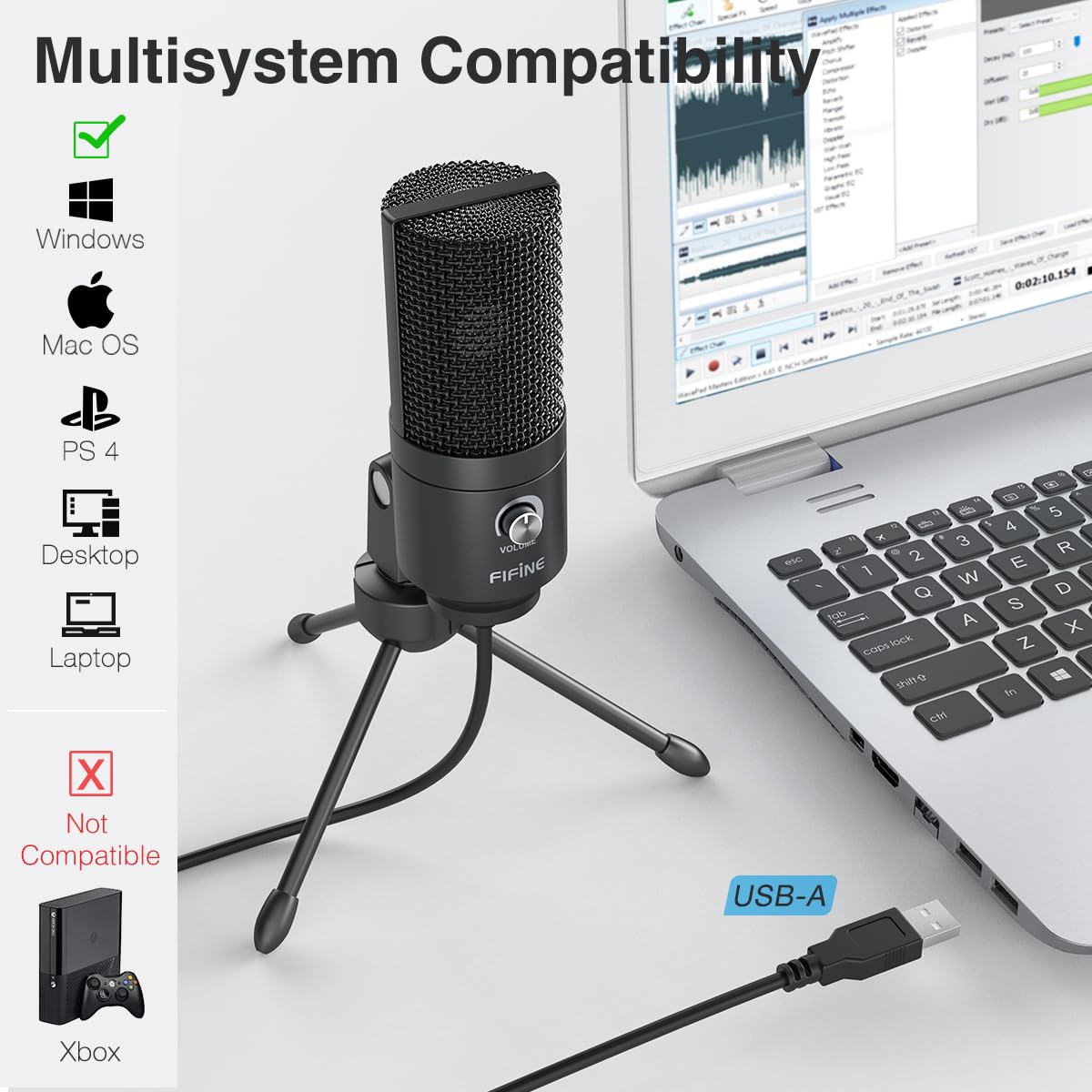 FIFINE USB Microphone, Metal Condenser Recording Microphone for Laptop MAC or Windows Cardioid Studio Recording Vocals, Voice Overs,Streaming Broadcast and YouTube Videos-K669B