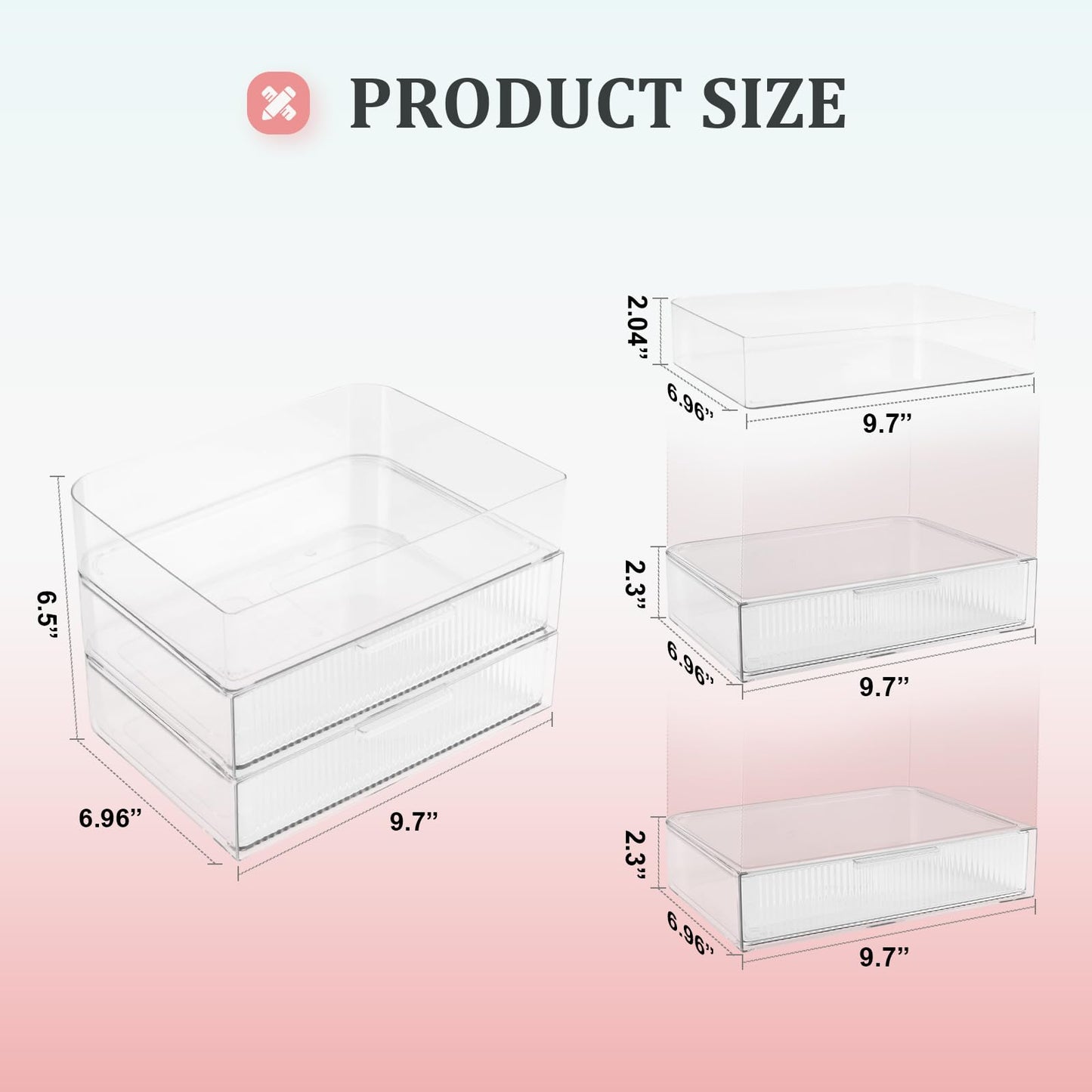 EAROND 3 Tier Clear Makeup Organizer Countertop with Drawers, Stackable Cosmetics Organizer and Storage for Bathroom Vanity (Stripe Small)