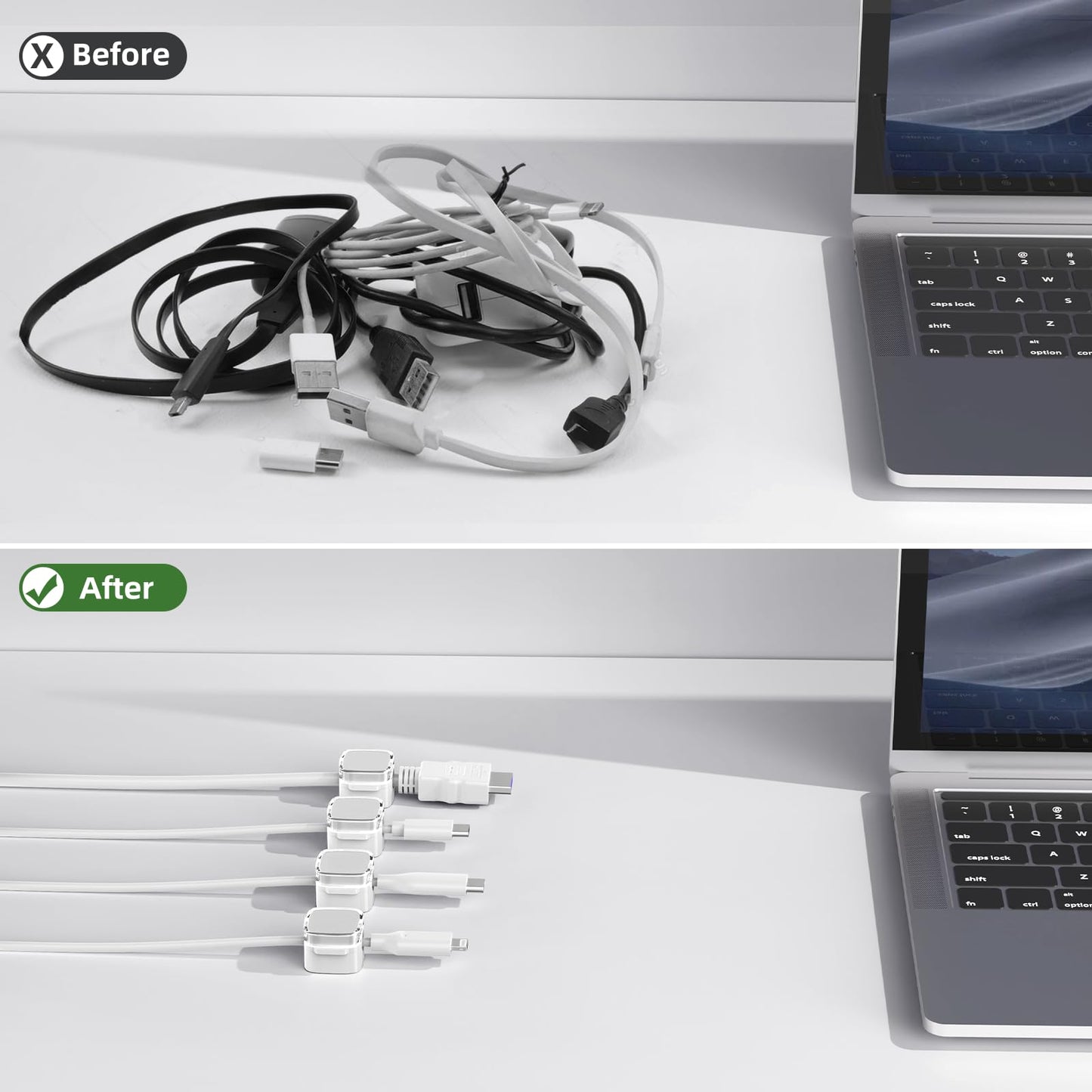 TIKIWIK Cord Holder, 6 Pack Magnetic Cable Clips, Strong Adhesive Cord Holder for Nightstand Desk Organizer Kitchen Appliances Car Wall Office Phone Wire Keeper, Clear White