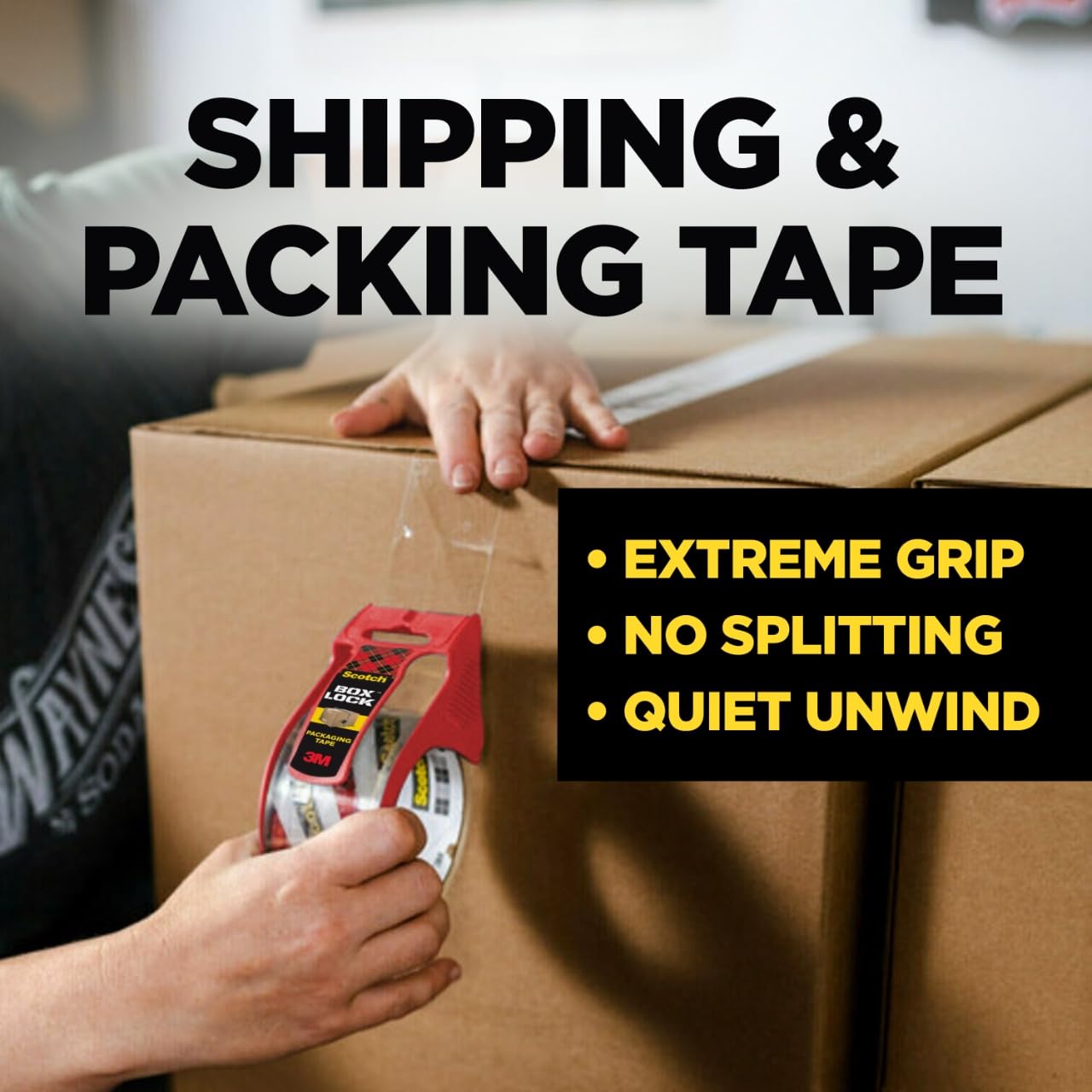 Scotch Box Lock Packing Tape, Clear, Extreme Grip Moving Tape, 1.88 in. x 54.6 yd, 3 Rolls, Tape Dispenser not Included