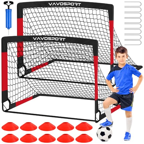 VAVOSPORT Kids Soccer Goals for Backyard, 2-Pack 4x3ft Portable Soccer Nets, Pop Up Mini Toddler Soccer Goal Set with Size 3 Ball, Cones & Pump for Ages 3-12, Indoor & Outdoor Practice Training Kit