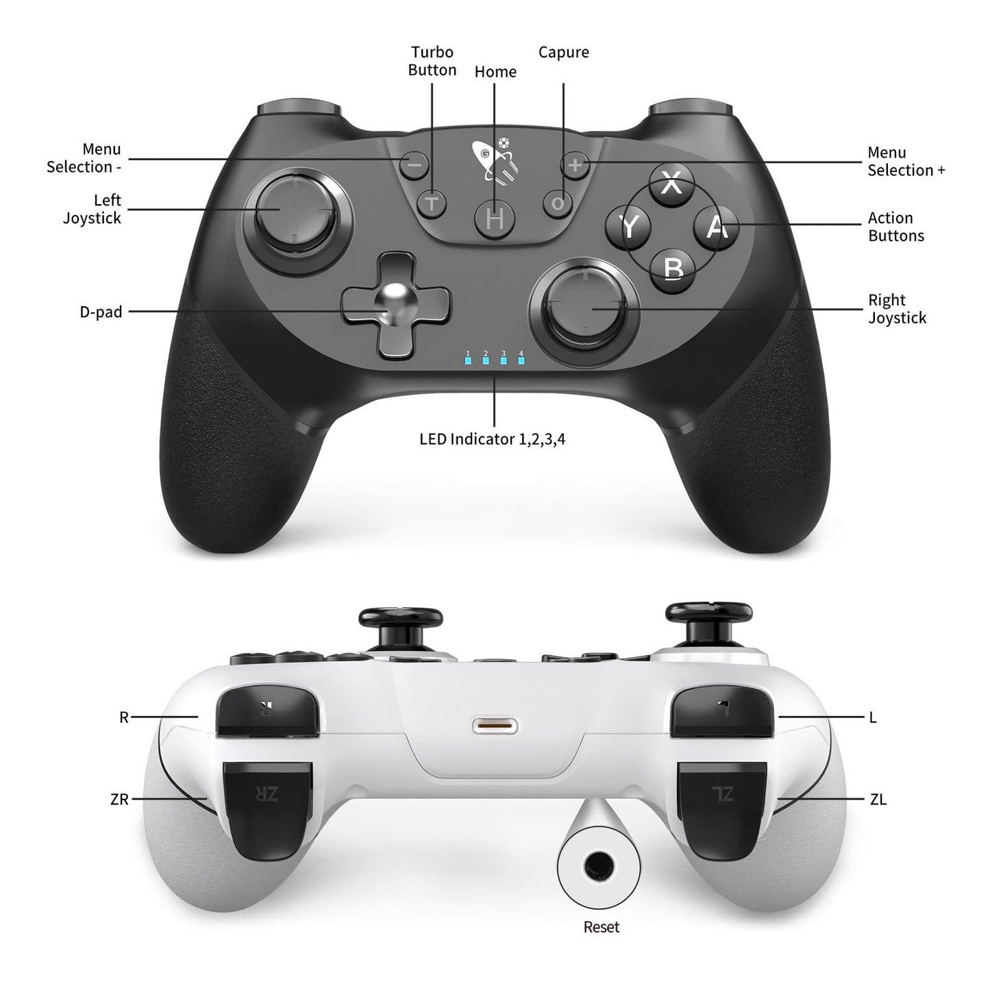 AceGamer Wireless Pro Controller for Nintendo Switch/Lite/OLED/Switch 2/PC, 2 pack, Dual Vibration/Turbo/Ergonomic ! (Black&White)