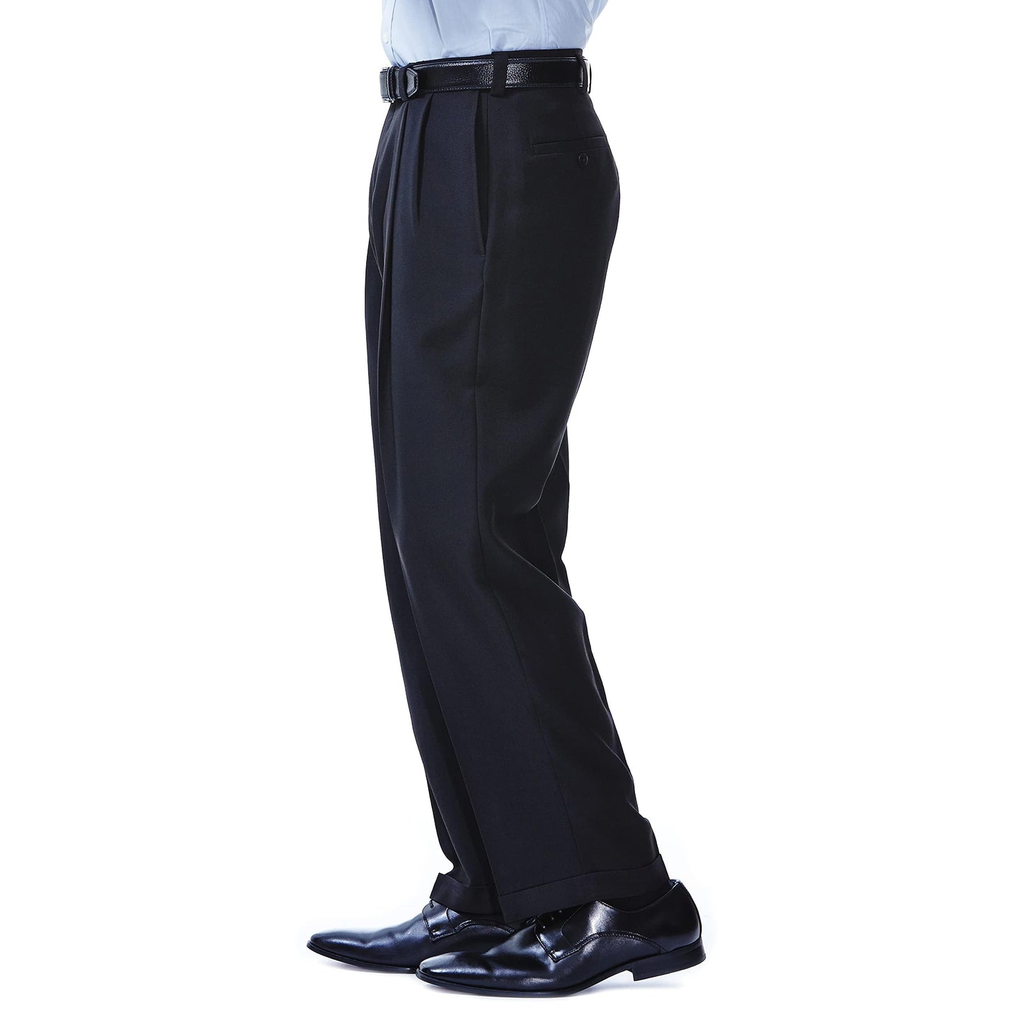 Haggar Men's Eclo Stria Expandable-Waist Pleat-Front Dress Pant Black 36x31