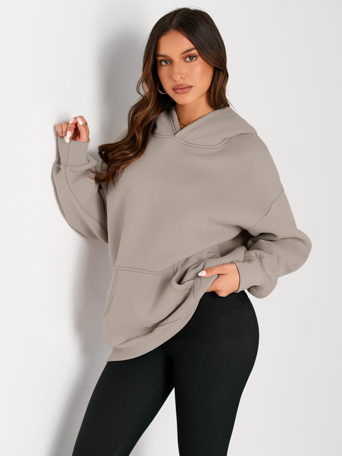 Trendy Queen Womens Oversized Hoodies Fleece Sweatshirts Long Sleeve Sweaters Pullover Fall Outfits Winter Clothes Coffee Grey M