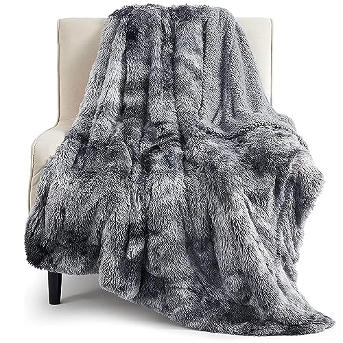 Bedsure Faux Fur Fluffy Fleece Sherpa Blanket Couch Throw Grey 50"x60"