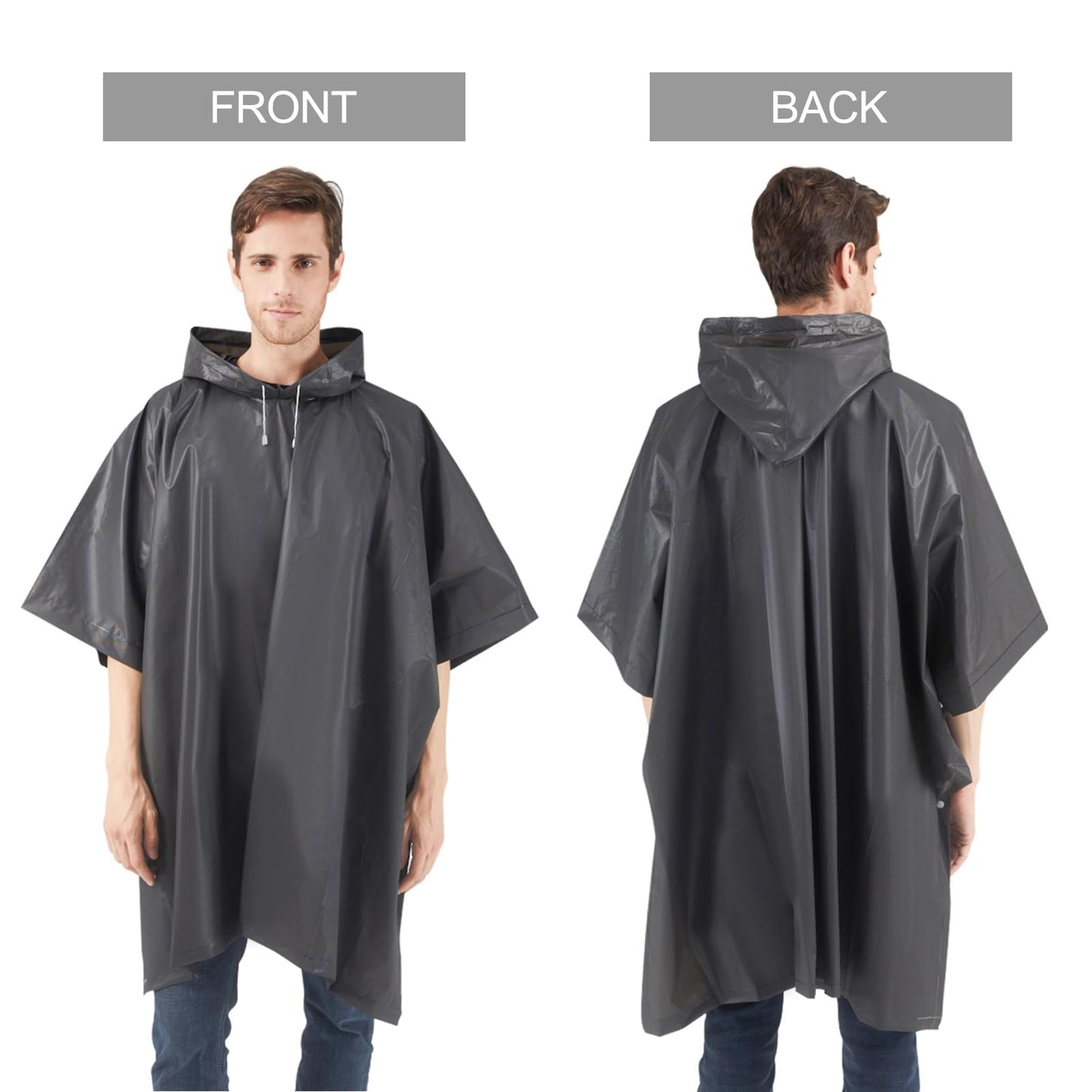 rain ponchos for adults men women(5 Pack) Family Portable EVA Raincoat with Hood Reusable (black)