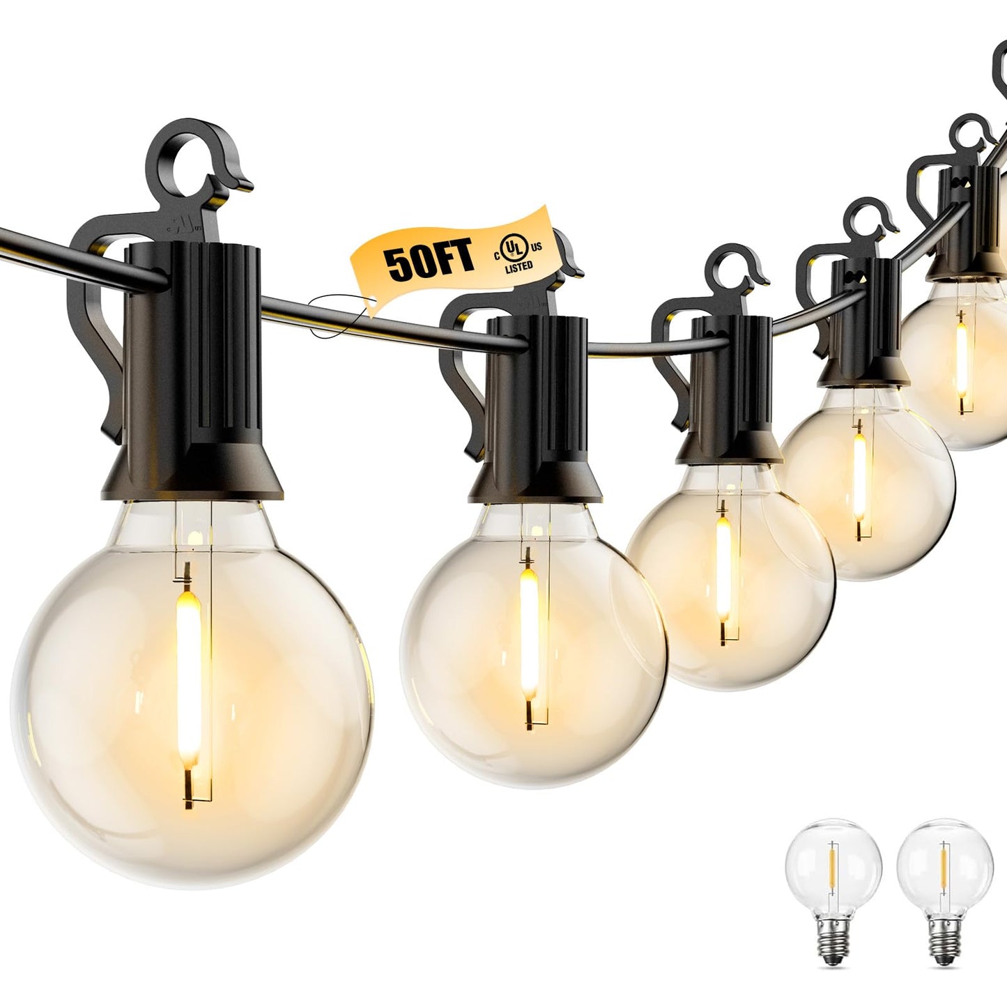 Brightown Outdoor String Lights - Connectable Dimmable LED Patio String Lights with G40 Globe Plastic Bulbs, All Weatherproof Hanging Lights for Outside Backyard Porch (50 ft - 25 LED Bulbs)