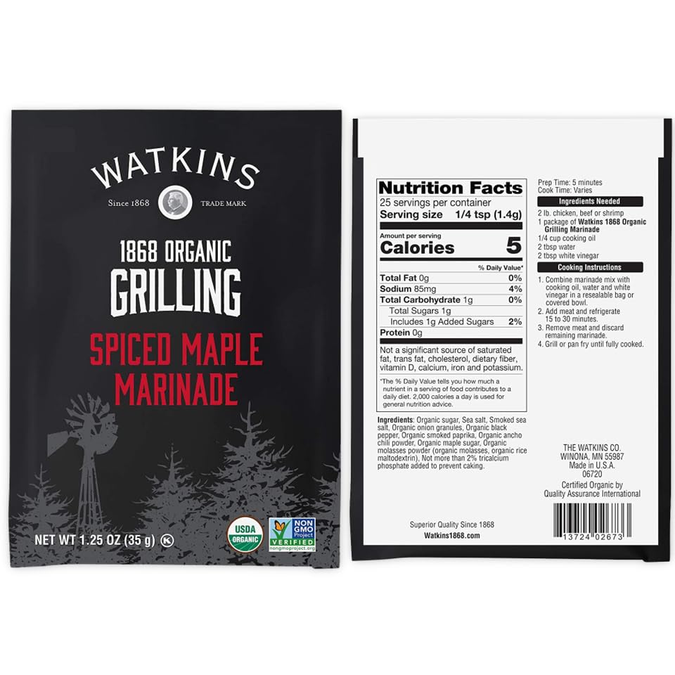 Watkins Organic Grilling Spiced Maple Marinade, 1.25 Oz each, 12 Count (Pack of 1)