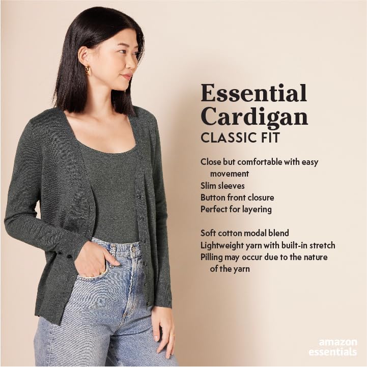 Amazon Essentials Women's Lightweight V-Neck Cardigan Sweater (Available in Plus Size), Light Oatmeal, Large
