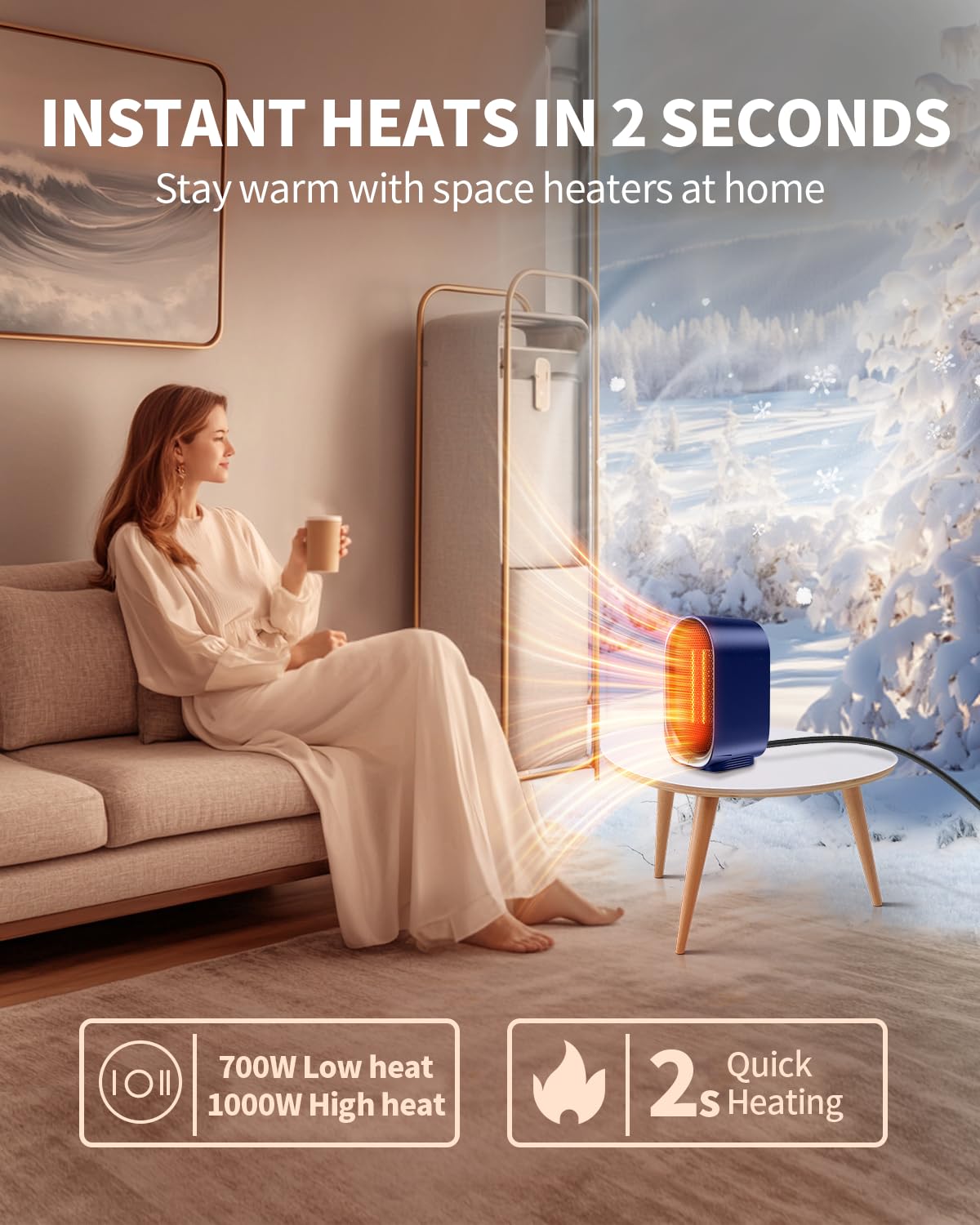 BZGG Space Heater, Electric Heater for Indoor Use, Small Portable Heaters for Office Patio Garage Home Use, Mini Desk Ceramic Heaters with Overheat & Tip-Over Protection