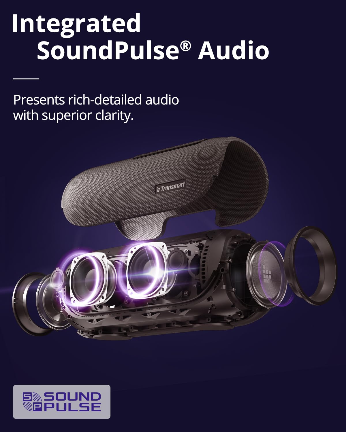 Tronsmart Upgraded Bang 60W Bluetooth Speakers with Subwoofer, IPX6 Waterproof Loud Bluetooth Speaker with 7 Color Light, 15H Playtime, Custom EQ, Portable Speaker with Handle for Outdoor, Party