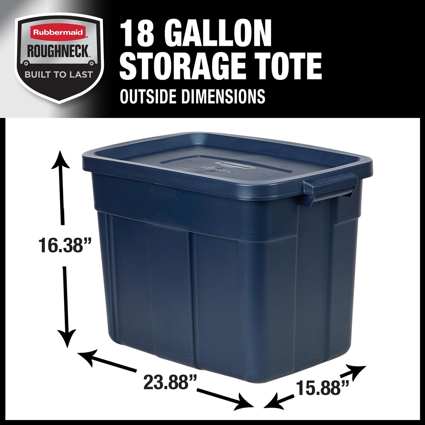 Rubbermaid Roughneck Tote 18 Gal, 6 Pack, Made in USA, Dark Indigo Metallic, Rugged Plastic Stackable Storage Bins with Lids and Handles