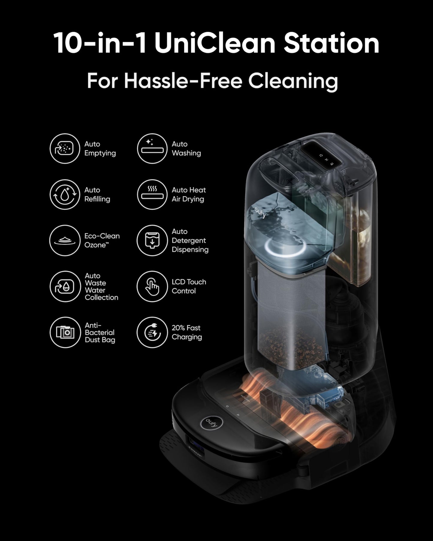 eufy Robot Vacuum Omni S1 Pro with All-in-One Station, HydroJet Robot Vacuum and Mop Combo, Eco-Clean Ozone, 8000 Pa Suction + Automatic Water Refill and Drainage System