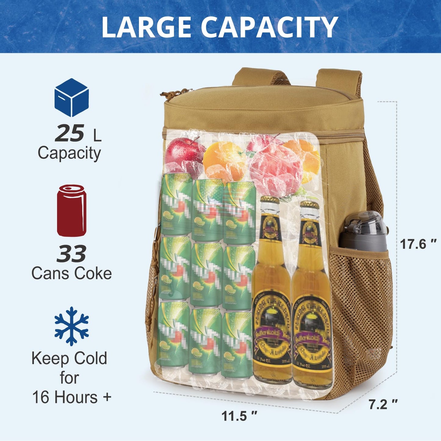 BERRYRIZZ Tactical Backpack Cooler for Men, 25L Large Insulated Backpack Leak-Proof, Heavy Duty Lunch Backpack, Waterproof Ice Chest Bag Women Adults Work Daytrip Camping Beach Hiking, Tactical Brown