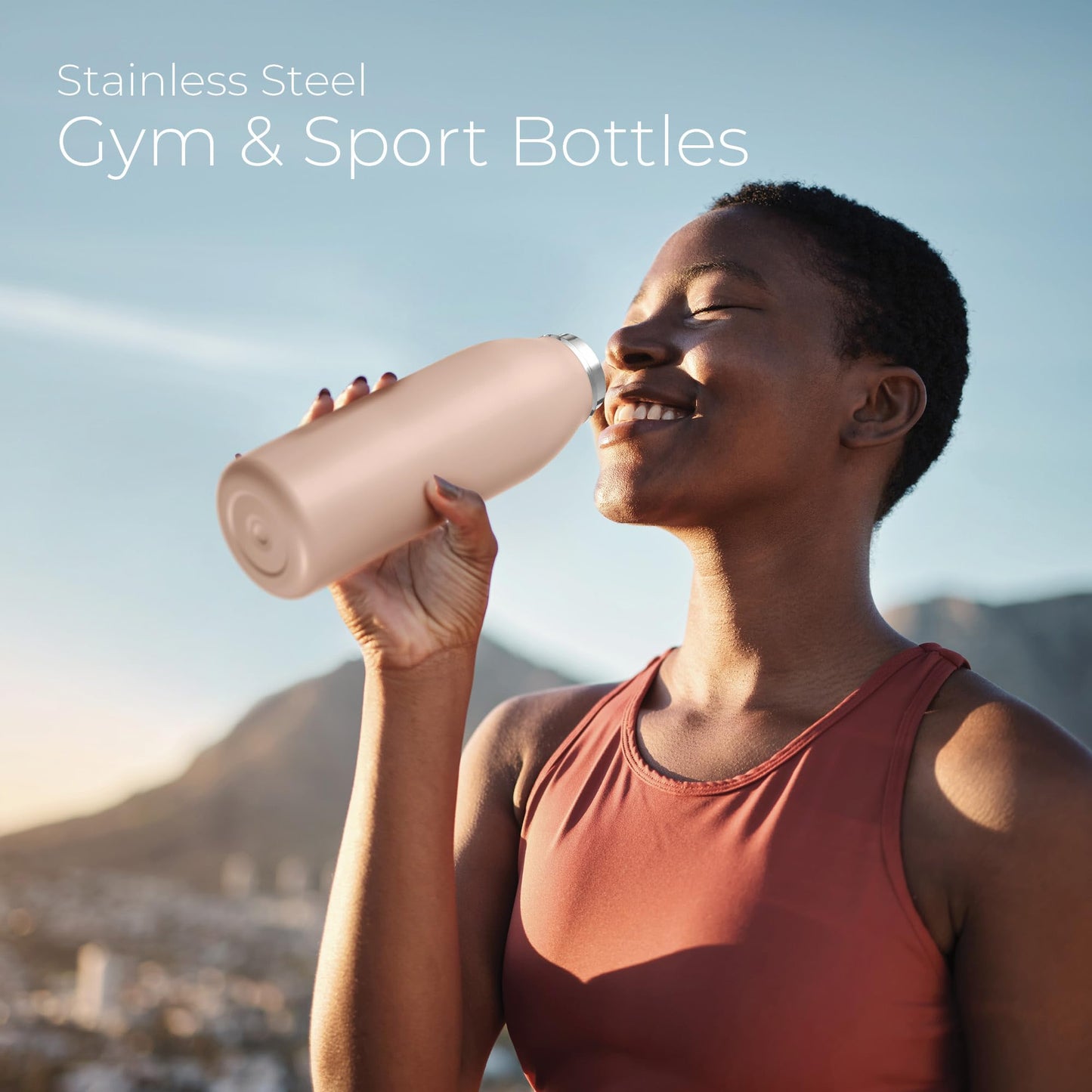 SipX™ Triple-Insulated Stainless Steel Water Bottle - 32oz. With Cover Lid, BPA-Free Reusable Insulated Water Bottle Keeps Cold For 24 Hours, (Pink)